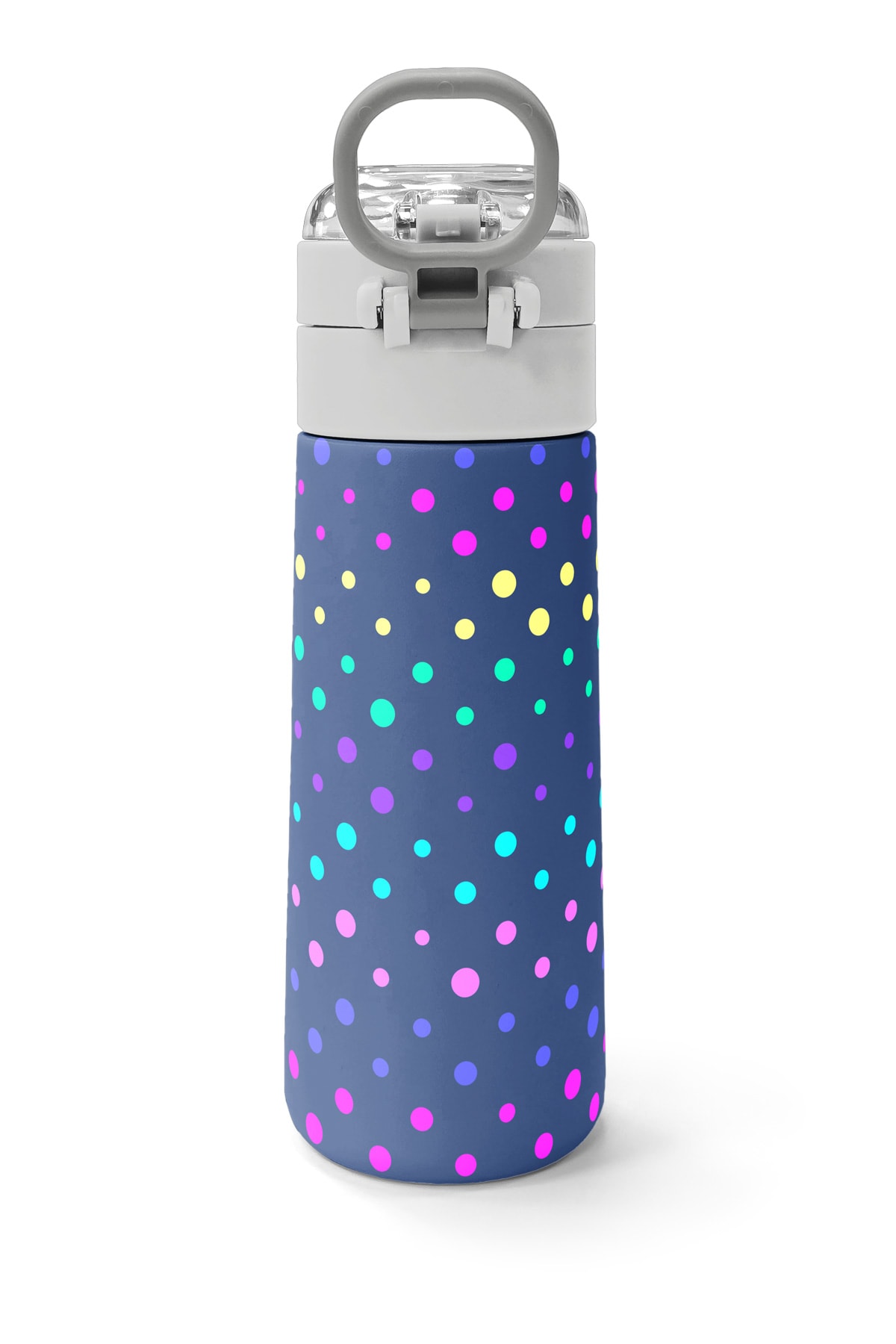 Coral High Kids Lacivert Puantiyeli Desenli Pipetli ve Direkt İçim Çelik Termos 500 ml 31872