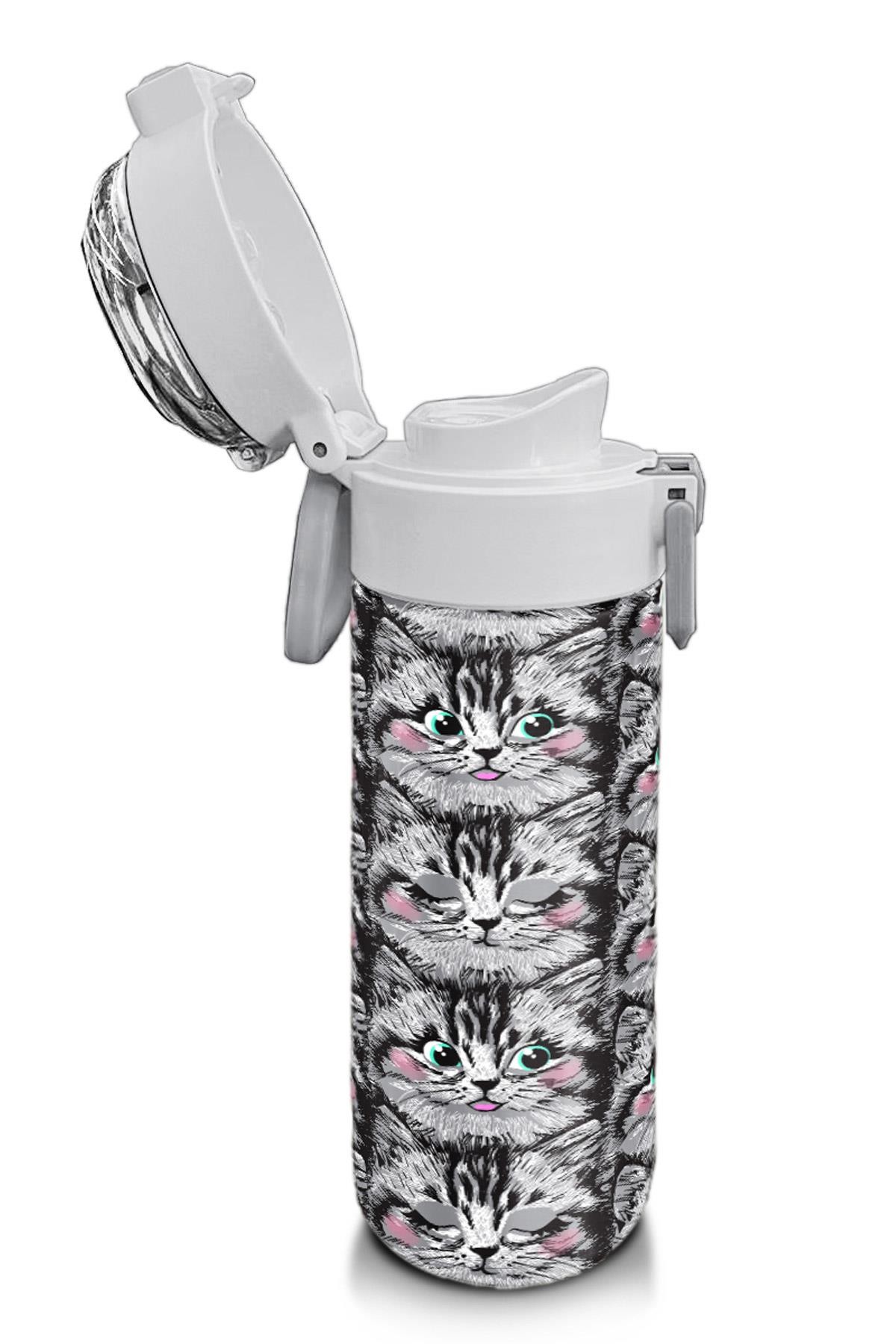 Coral High Kids Gri Kedi Desenli Pipetli ve Direkt İçim Çelik Termos 500 ml 31851