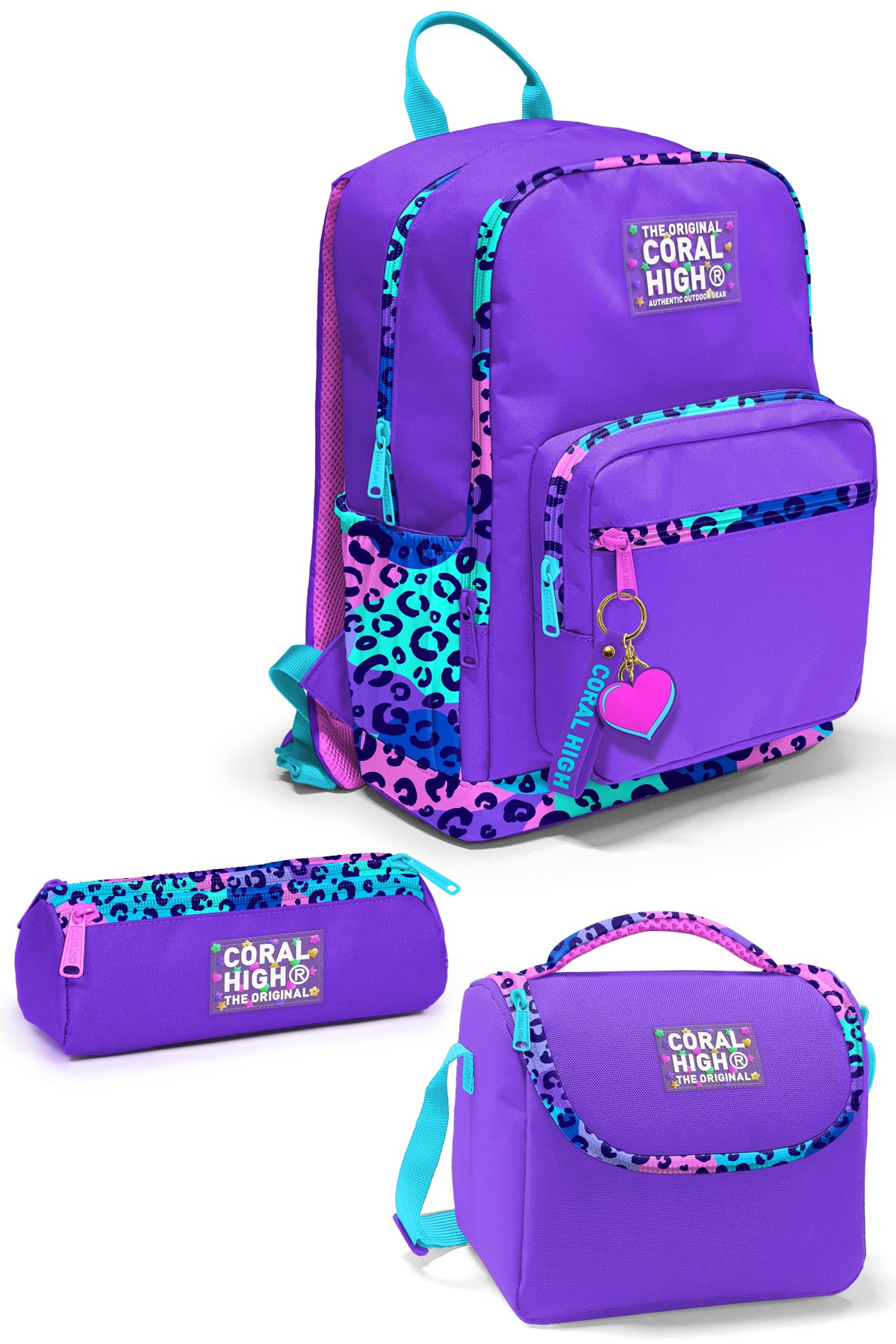Coral High Mor Leopar Desenli 3’lü Okul Çanta Seti SET0123632