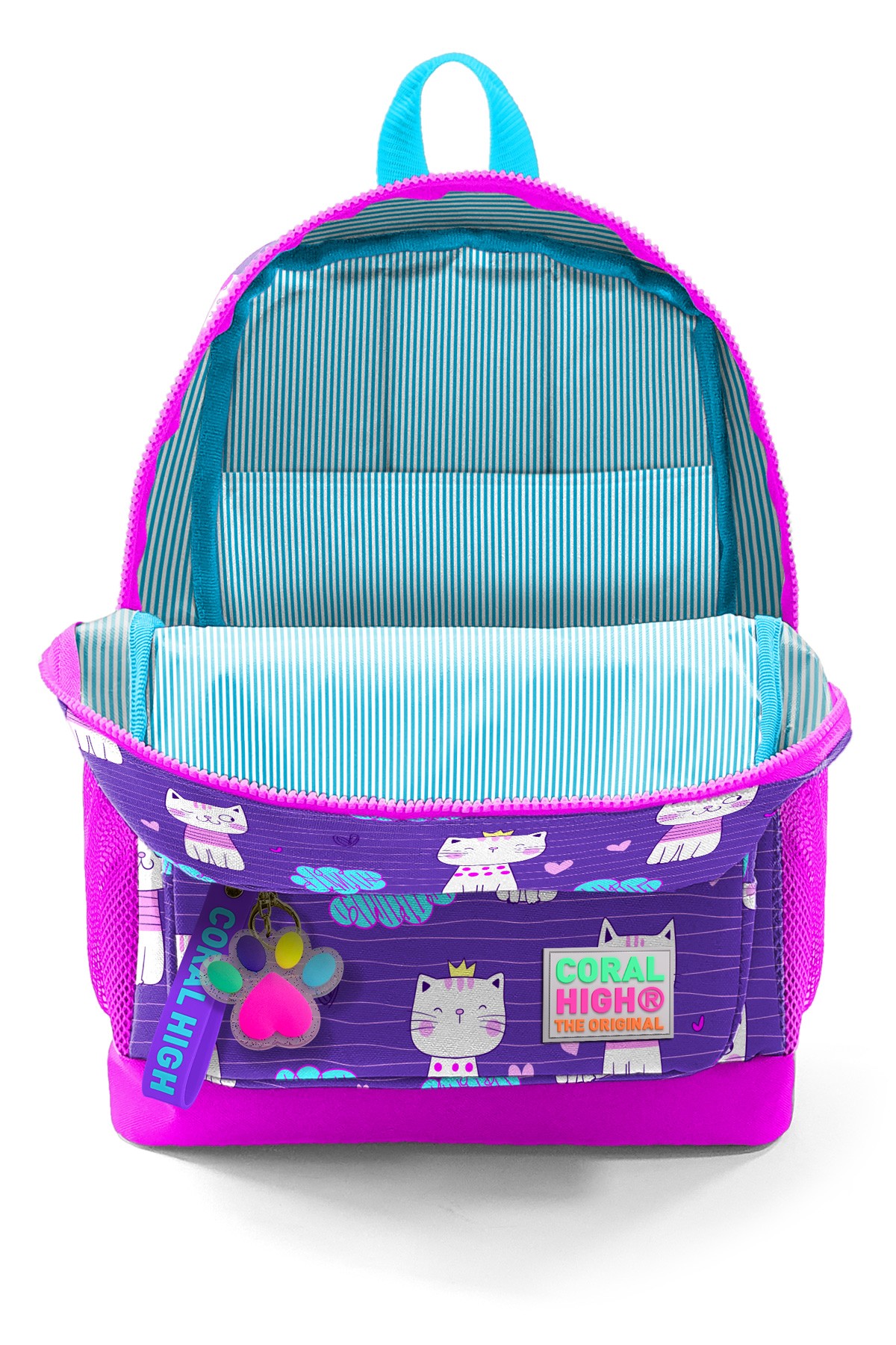 Coral High Kids Mor Pembe Kedi Desenli Dört Bölmeli Okul Sırt Çantası 23464