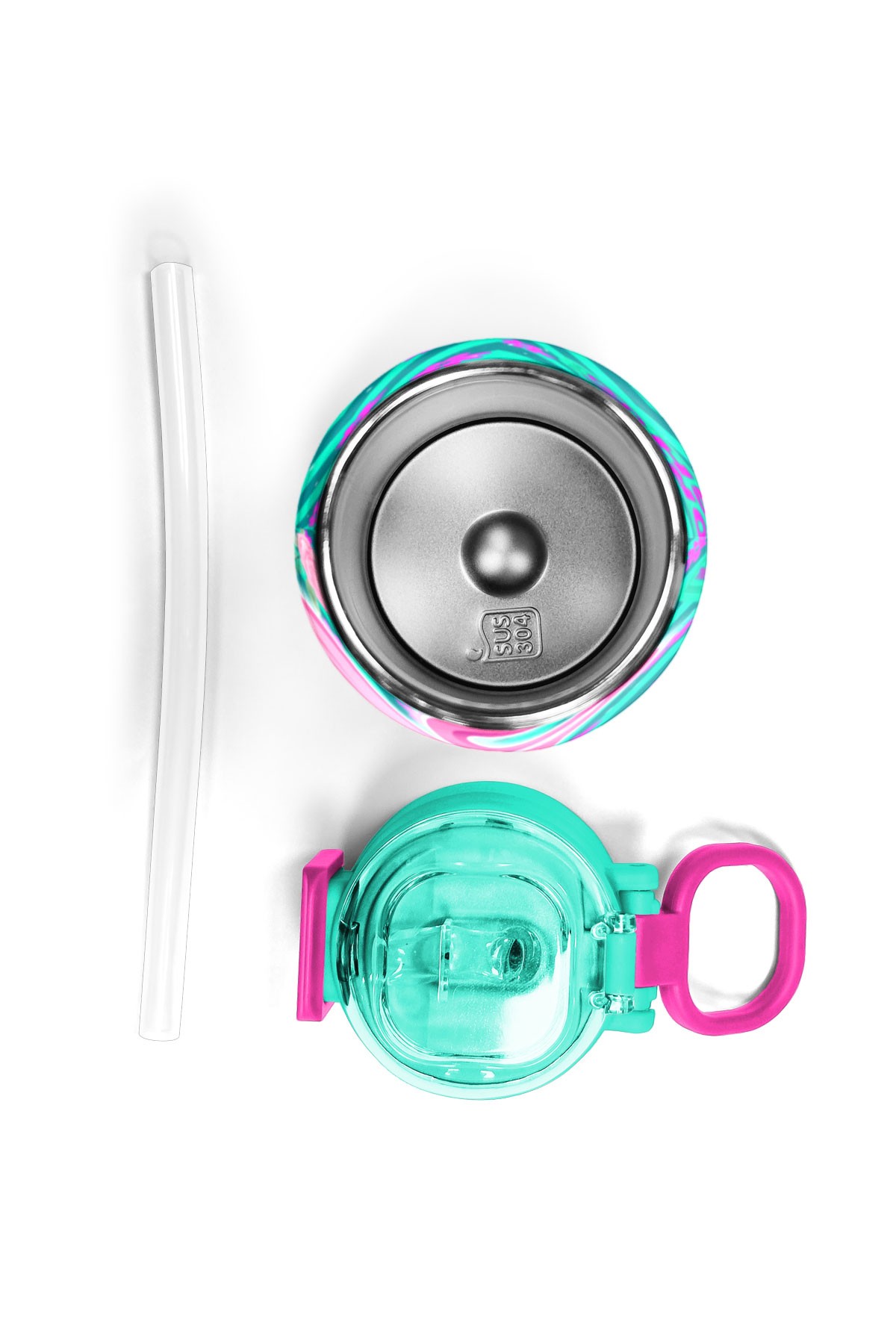 Coral High Kids Su Yeşili Pembe Flamingo Desenli Pipetli ve Direkt İçim Çelik Termos 500 ml 31820