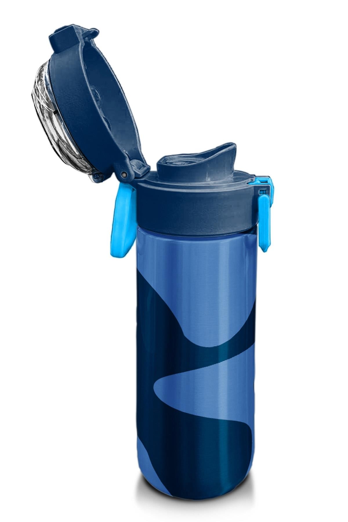 Coral High Kids Lacivert Mavi Desenli Pipetli ve Direkt İçim Çelik Termos 500 ml 31888