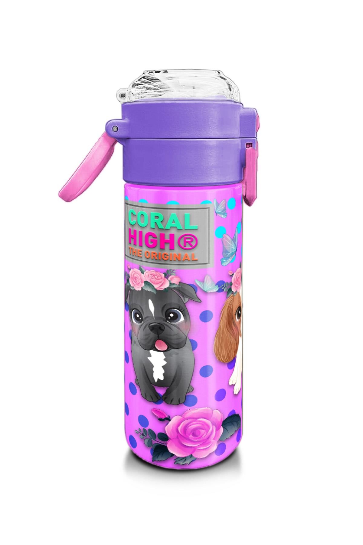 Coral High Kids Pembe Köpek Desenli Pipetli ve Direkt İçim Çelik Termos 500 ml 31951
