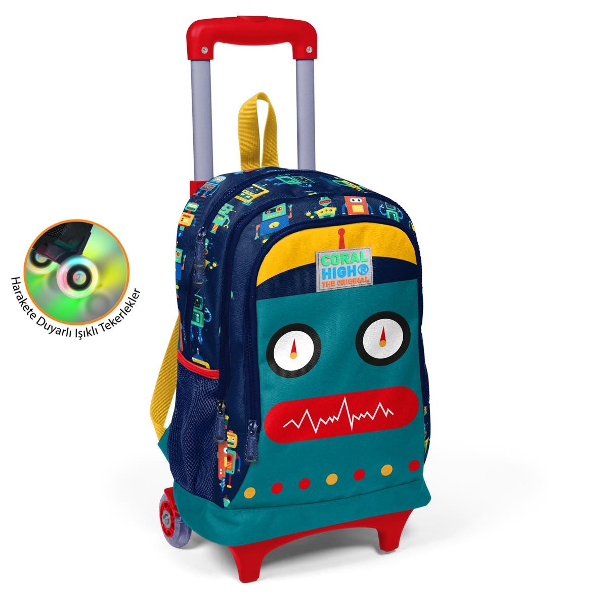 Coral High Kids Lacivert Civit Robot Desenli  Çekçekli 3'lü Çanta Seti SET0123380