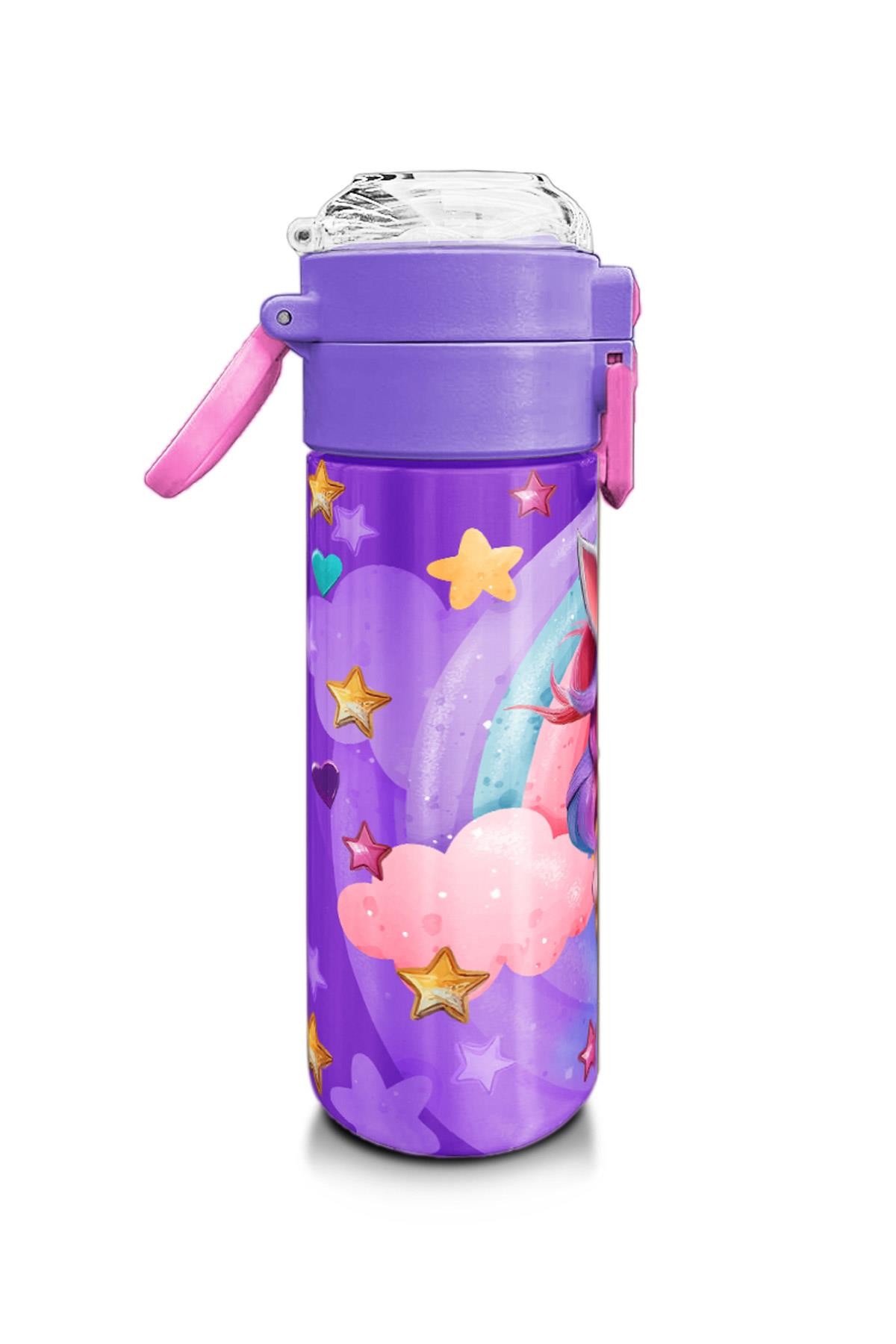 Coral High Kids Mor Pembe Unicorn Dondurma Desenli Pipetli ve Direkt İçim Çelik Termos 500 ml 31859