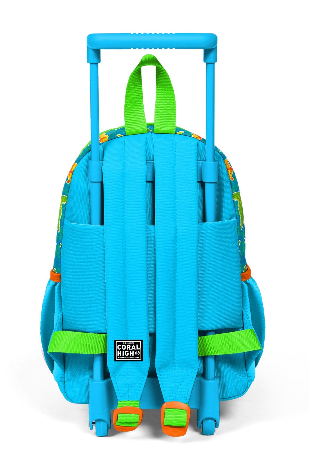 Coral High Kids  Minik Yuva Çekçekli Sırt Çantası Mavi Yeşil Dinozor Desenli İki Bölmeli 24070