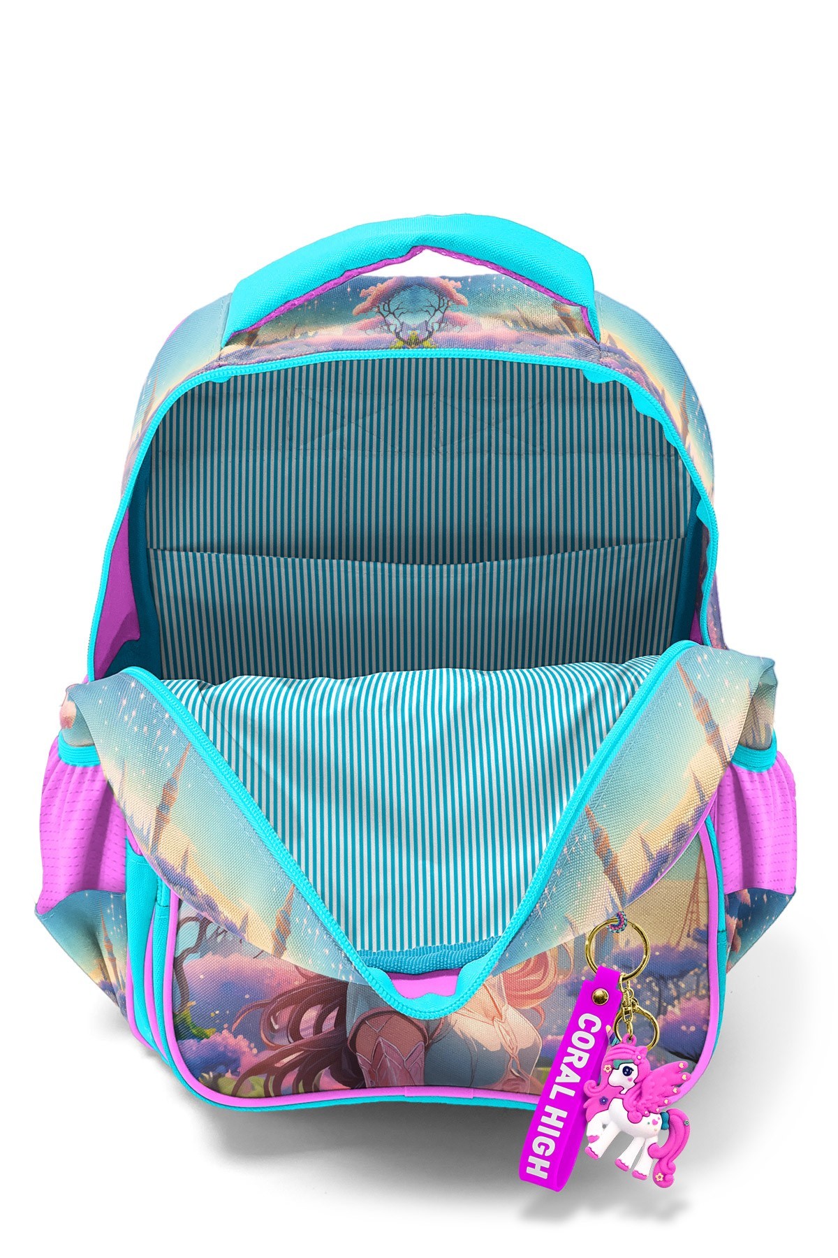Coral High Kids Turkuaz Pembe Anime Kız Desenli 3 lü Okul Çanta Seti SET0114420