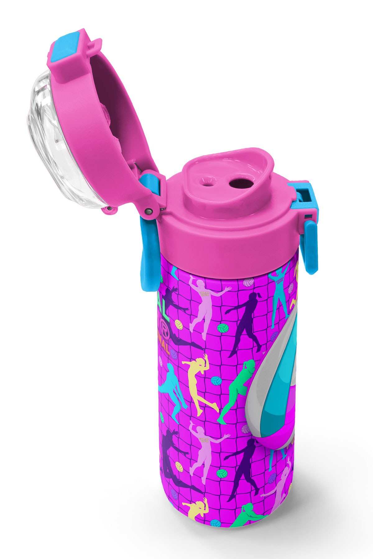 Coral High Kids Pembe Mor Voleybol Desenli Pipetli ve Direkt İçim Çelik Termos 500 ml 31962