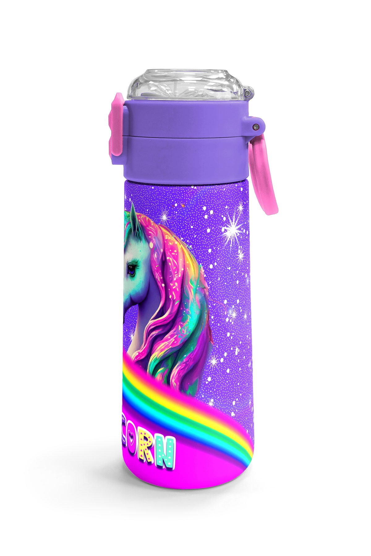 Coral High Kids Mor Unicorn Desenli Pipetli ve Direkt İçim Çelik Termos 500 ml 31837
