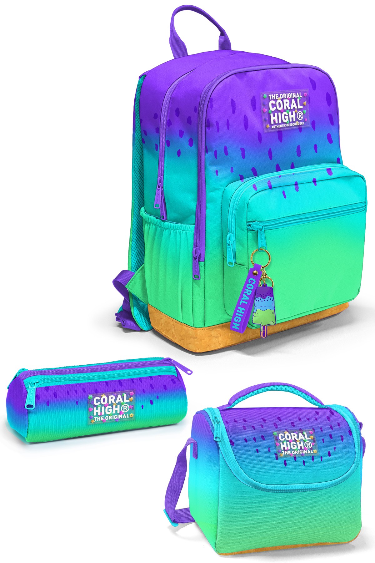 Coral High Mor Lila Renk Geçişli 3’lü Okul Çanta Seti SET0123637