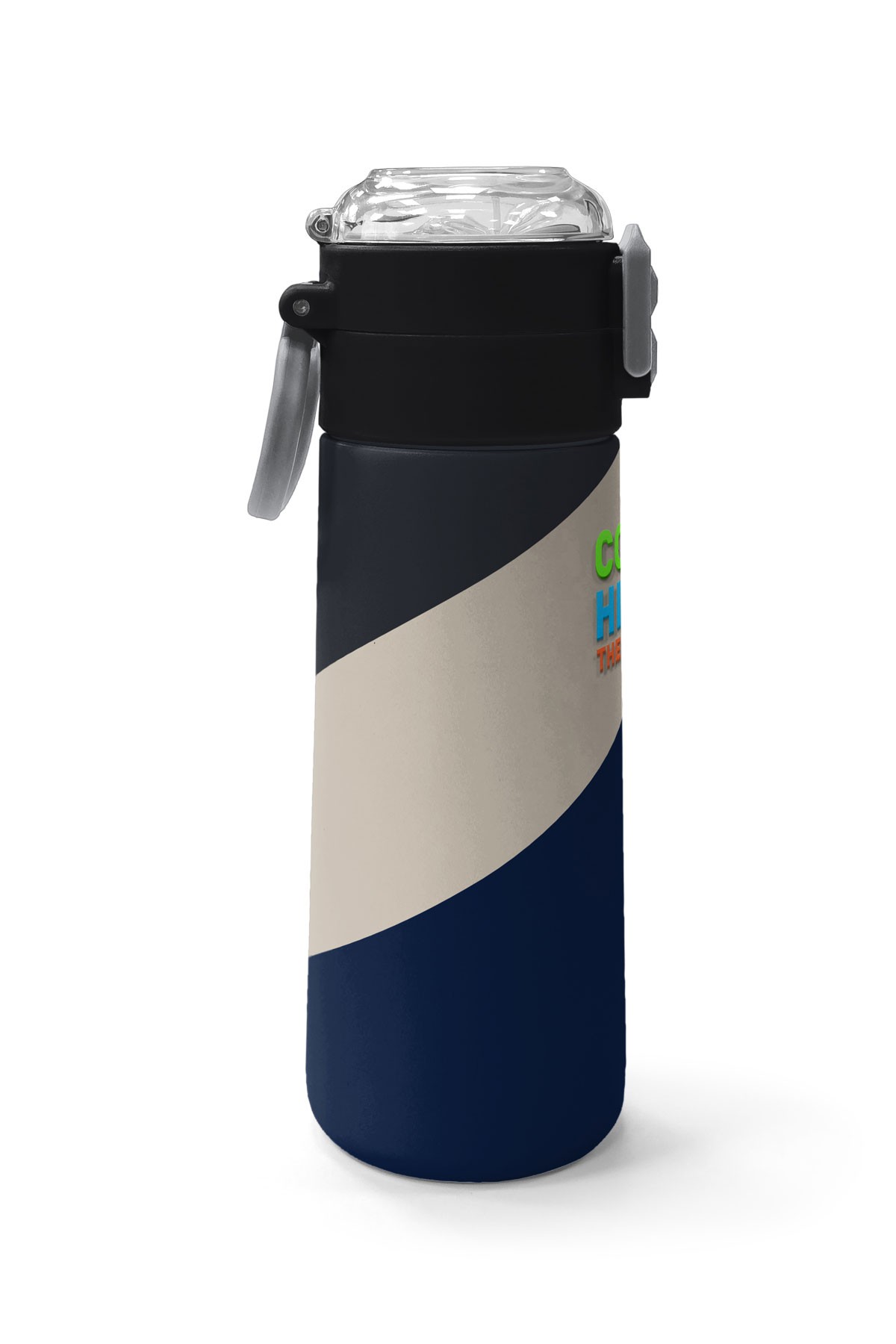 Coral High Kids Lacivert Koyu Gri Bej Desenli Pipetli ve Direkt İçim Çelik Termos 500 ml 31893