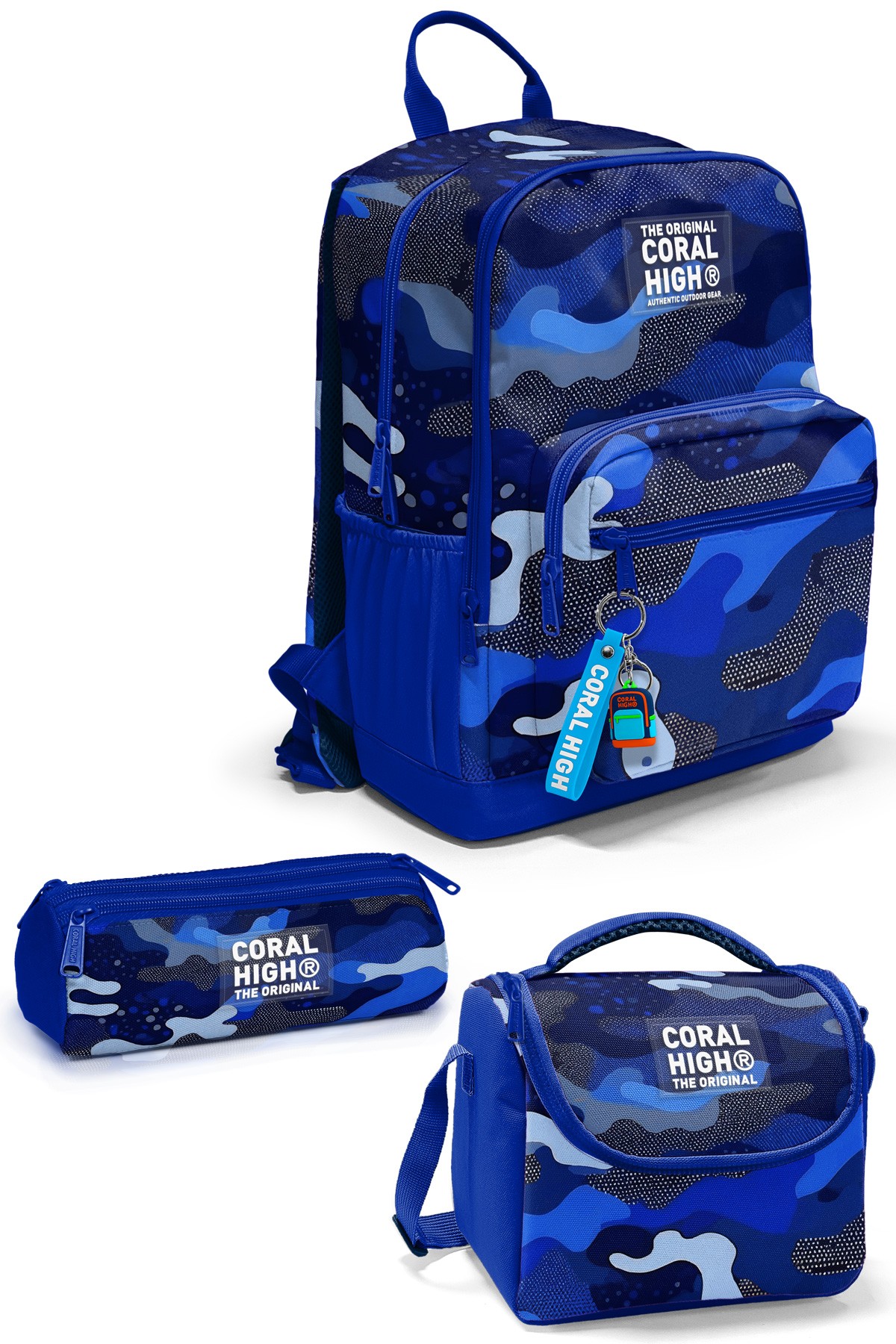 Coral High Lacivert Saks Kamuflaj Desenli 3’lü Okul Çanta Seti SET0123689