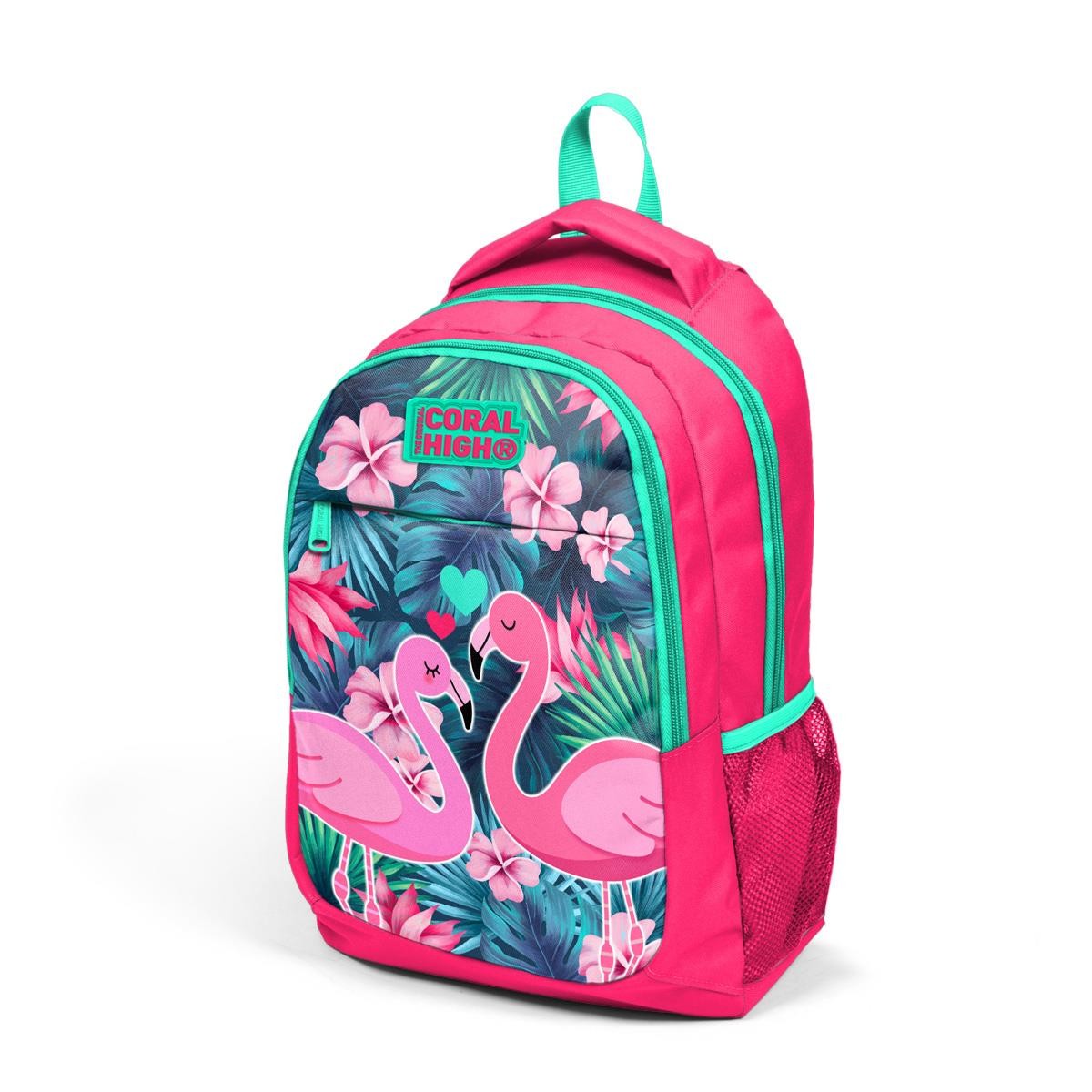 Coral High Kids Neon Mercan Su Yeşili Flamingo Desenli 3’lü Okul Çanta Seti SET0114377