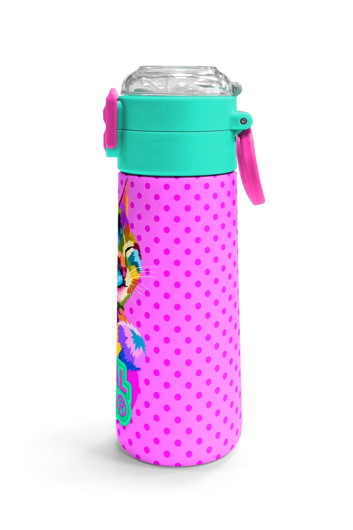 Coral High Kids Pembe Mavi Kedi Desenli Pipetli ve Direkt İçim Çelik Termos 500 ml 31842
