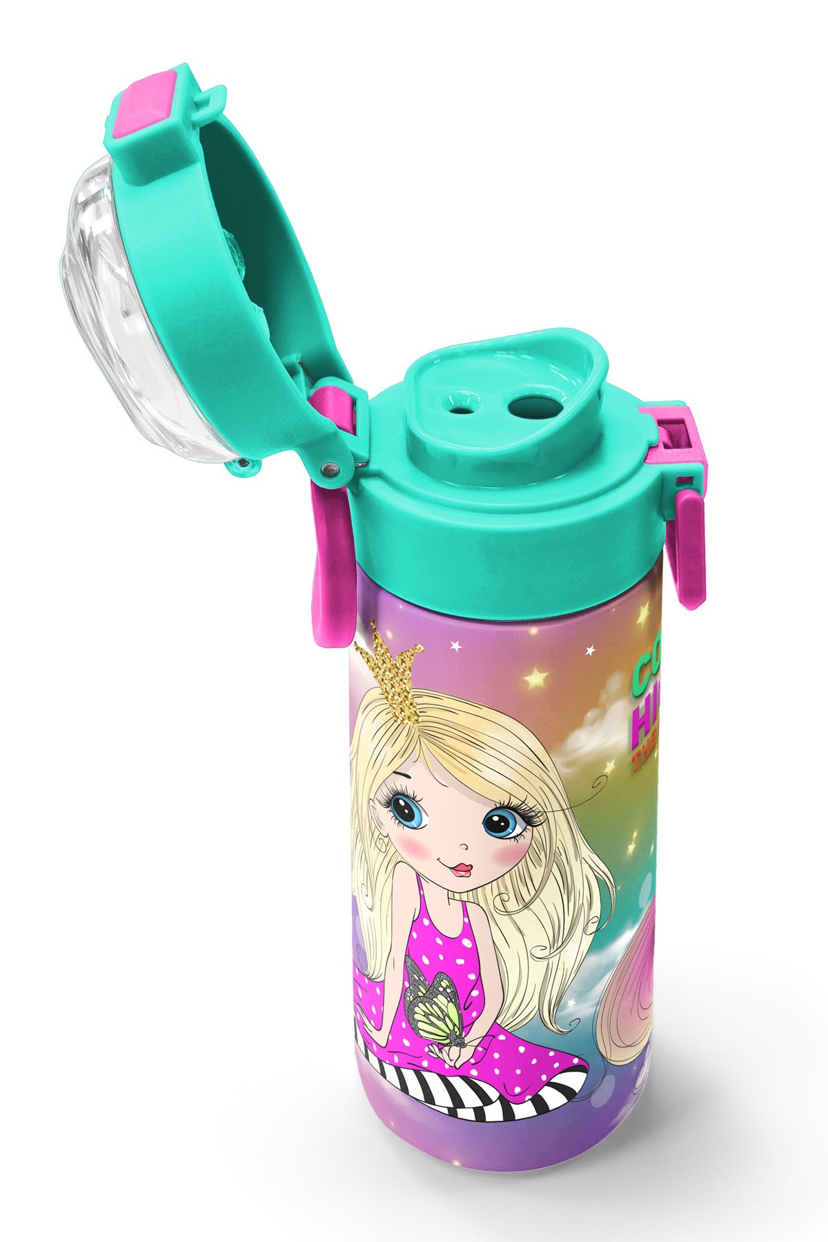 Coral High Kids Pembe Su Yeşili Unicornlu Desenli Pipetli ve Direkt İçim Çelik Termos 500 ml 31940