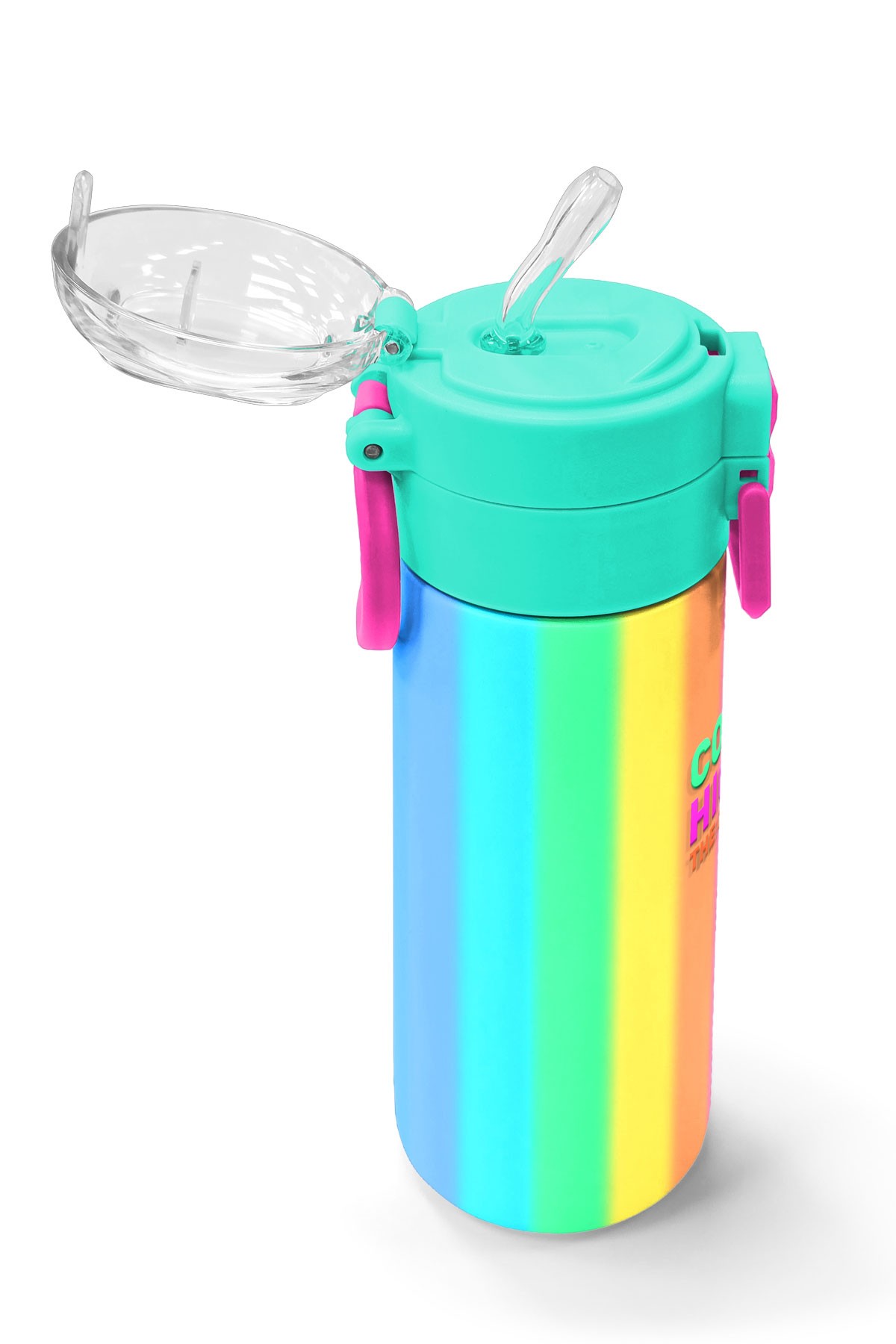 Coral High Kids Renkli Çizgili Desenli Pipetli ve Direkt İçim Çelik Termos 500 ml 31873