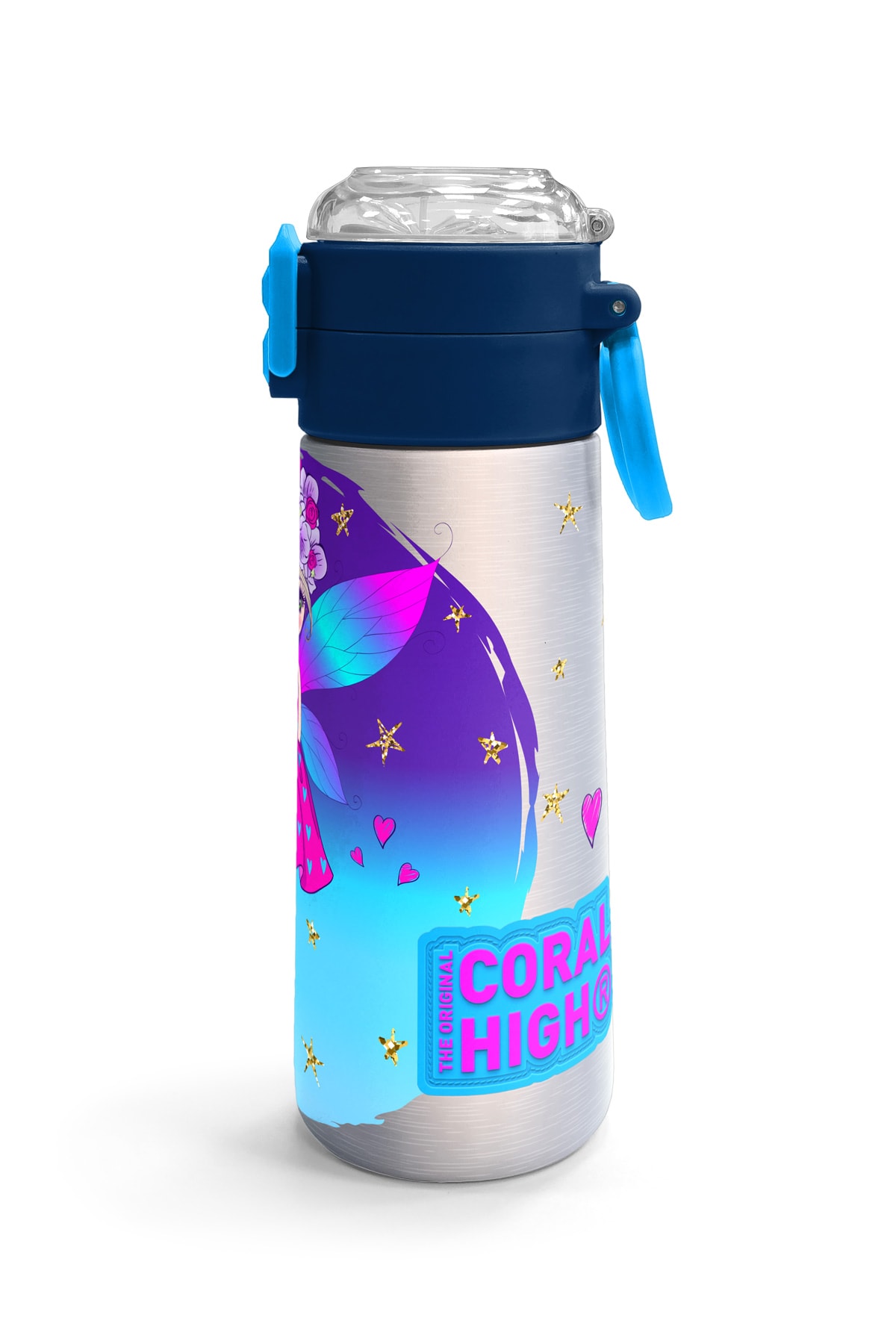 Coral High Kids Pembe Mavi Peri Desenli Pipetli ve Direkt İçim Çelik Termos 500 ml 31803