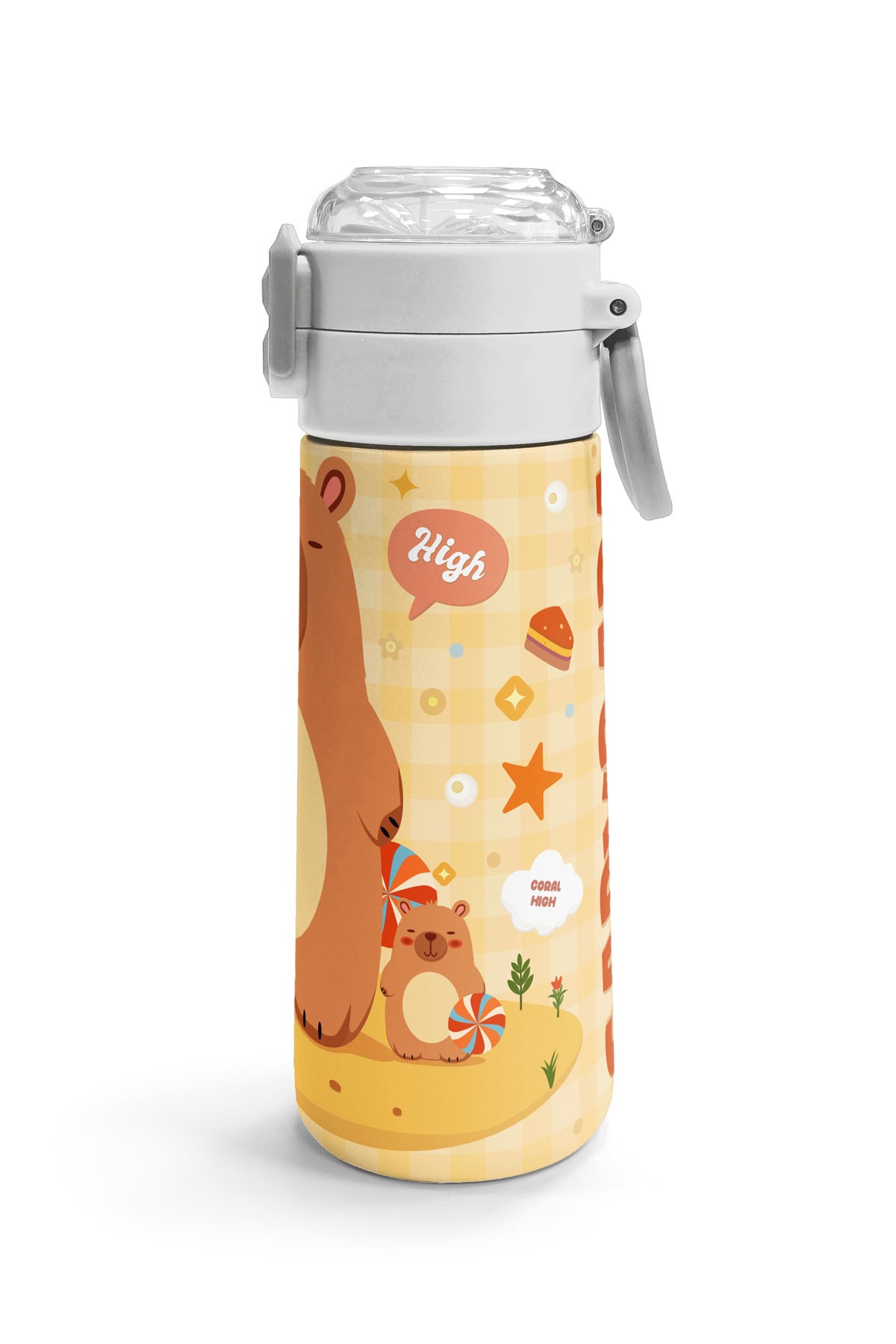 Coral High Kids Kapibara  Desenli Pipetli ve Direkt İçim Çelik Termos 500 ml 31793