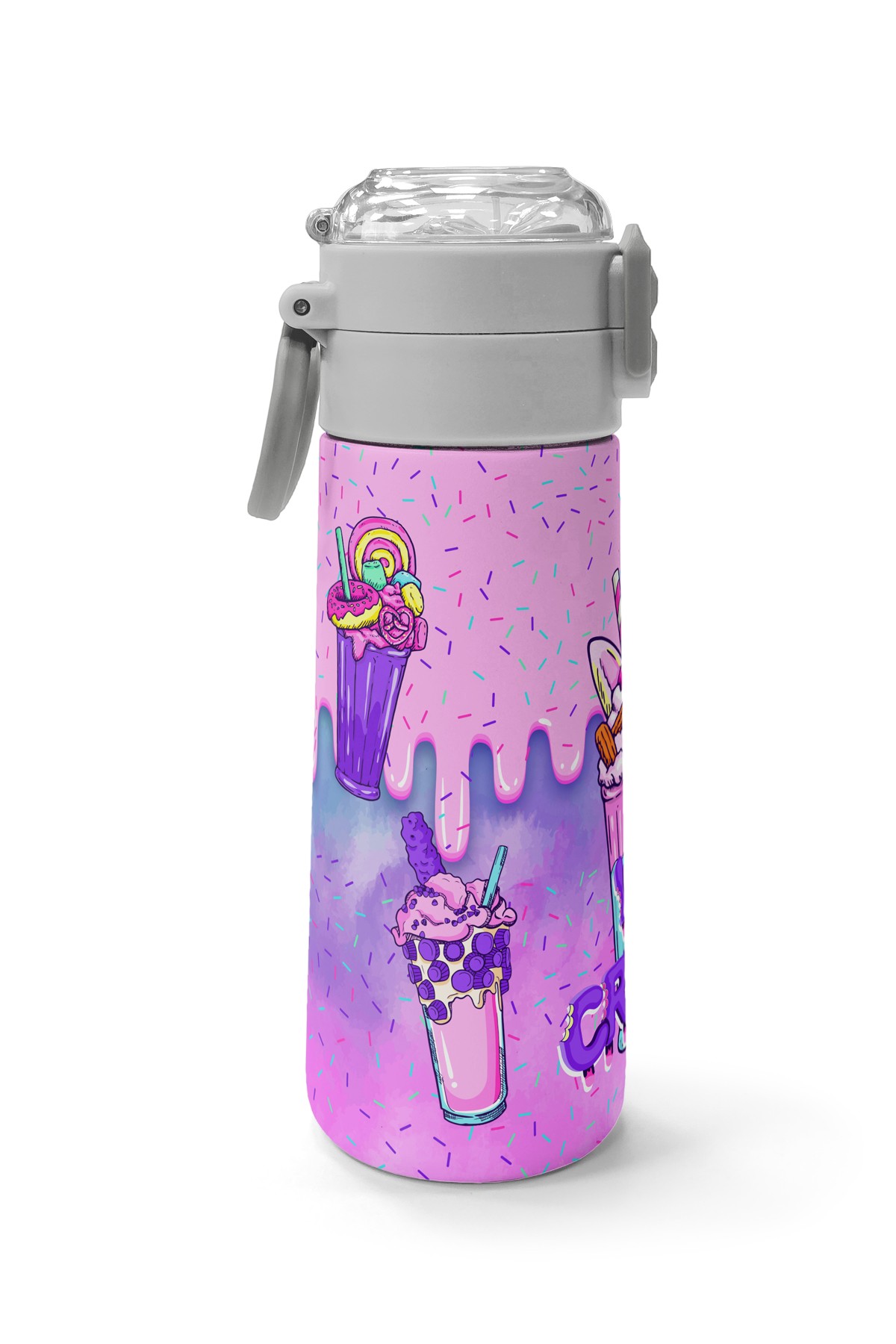 Coral High Kids Pembe Mor Milkshake Dondurma Desenli Pipetli ve Direkt İçim Çelik Termos 500 ml 31950