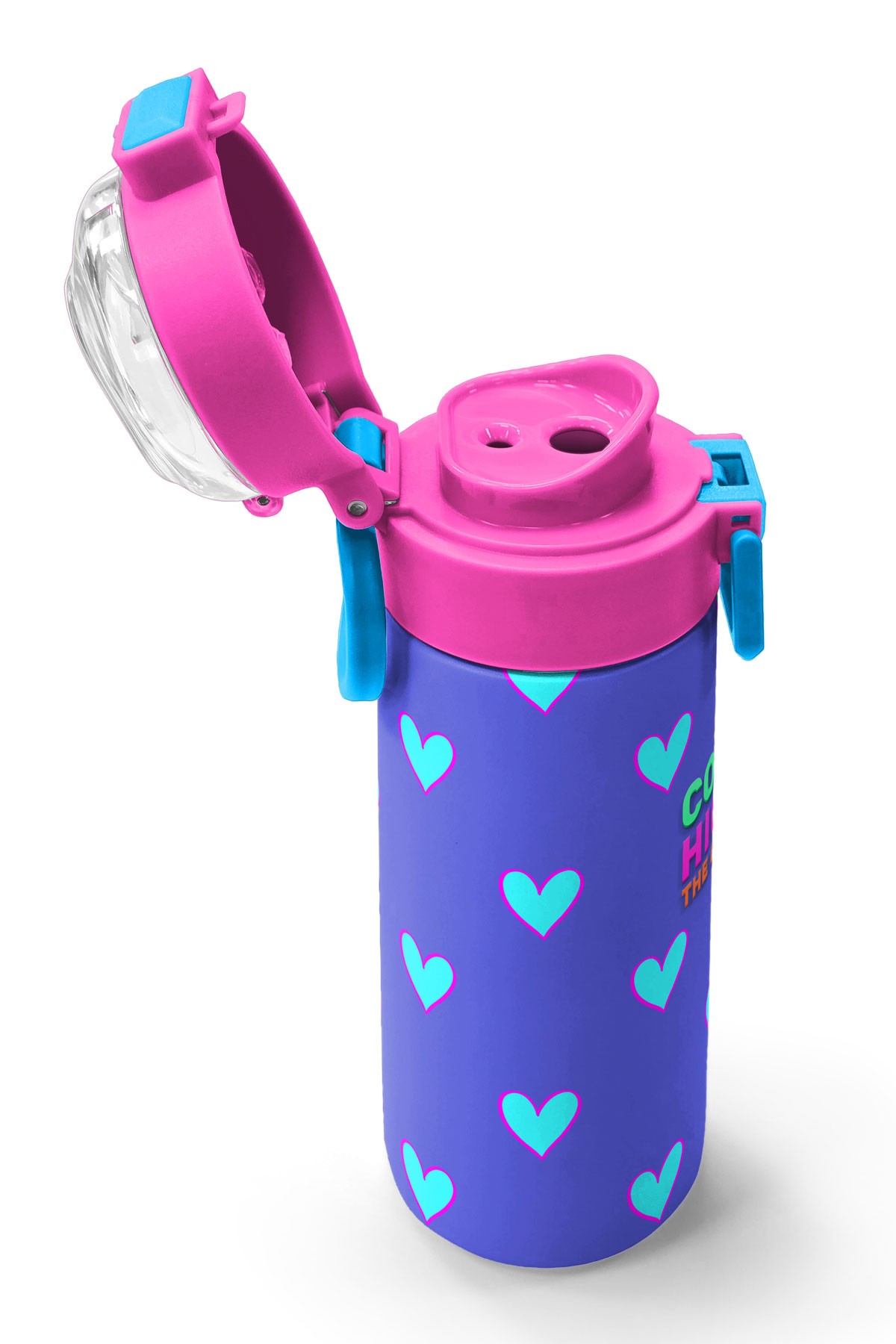 Coral High Kids Lavanta Pembe Kalp Desenli Pipetli ve Direkt İçim Çelik Termos 500 ml 31922