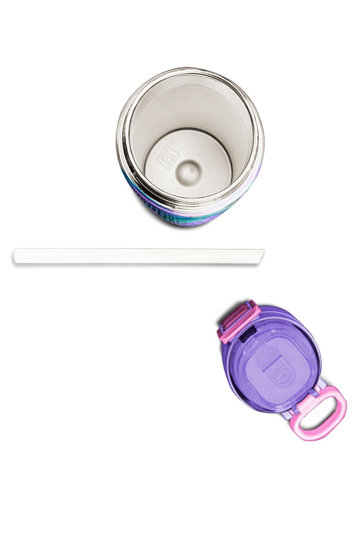 Coral High Kids Açık Pembe Mavi Kaplumbağa Desenli Pipetli ve Direkt İçim Çelik Termos 500 ml 31808