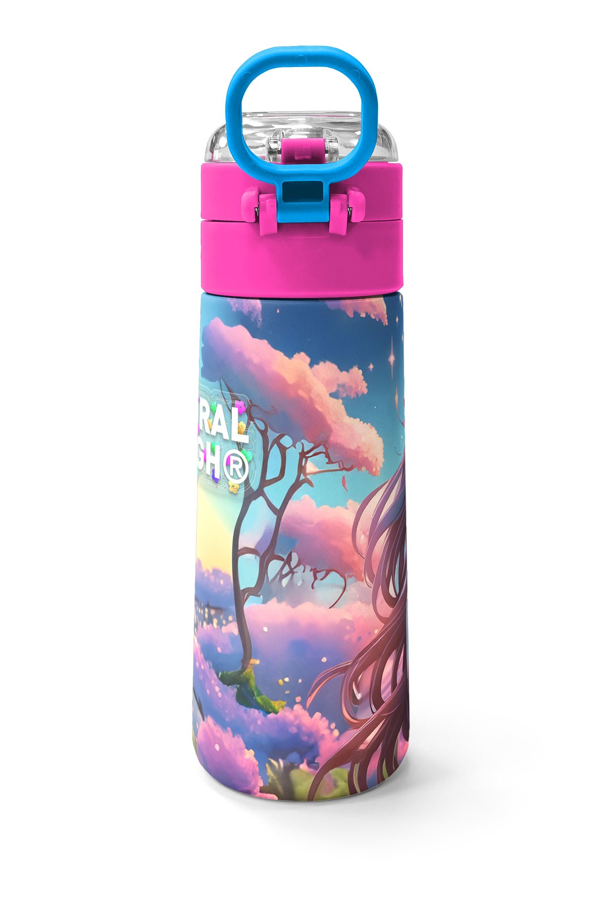 Coral High Kids Turkuaz Pembe Anime Kız Desenli Pipetli ve Direkt İçim Çelik Termos 500 ml 31858