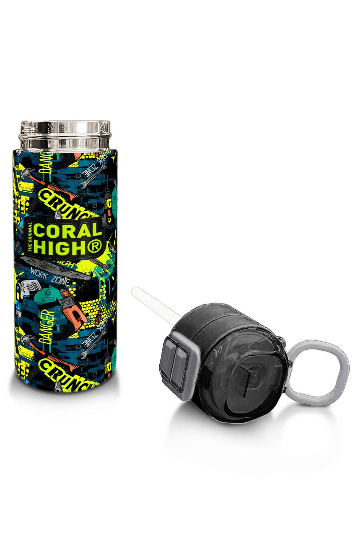 Coral High Kids Nefti Siyah Tamir Seti Desenli Pipetli ve Direkt İçim Çelik Termos 500 ml 31974