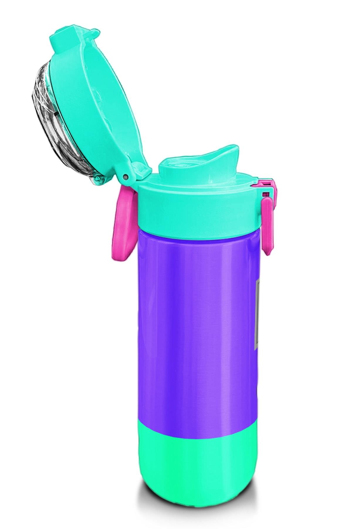 Coral High Kids Mor Renk Detaylı Desenli Pipetli ve Direkt İçim Çelik Termos 500 ml 31941