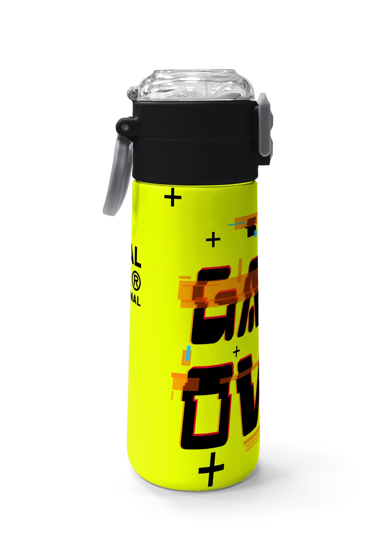 Coral High Kids Siyah Neon Sarı Game Over Desenli Pipetli ve Direkt İçim Çelik Termos 500 ml 31936