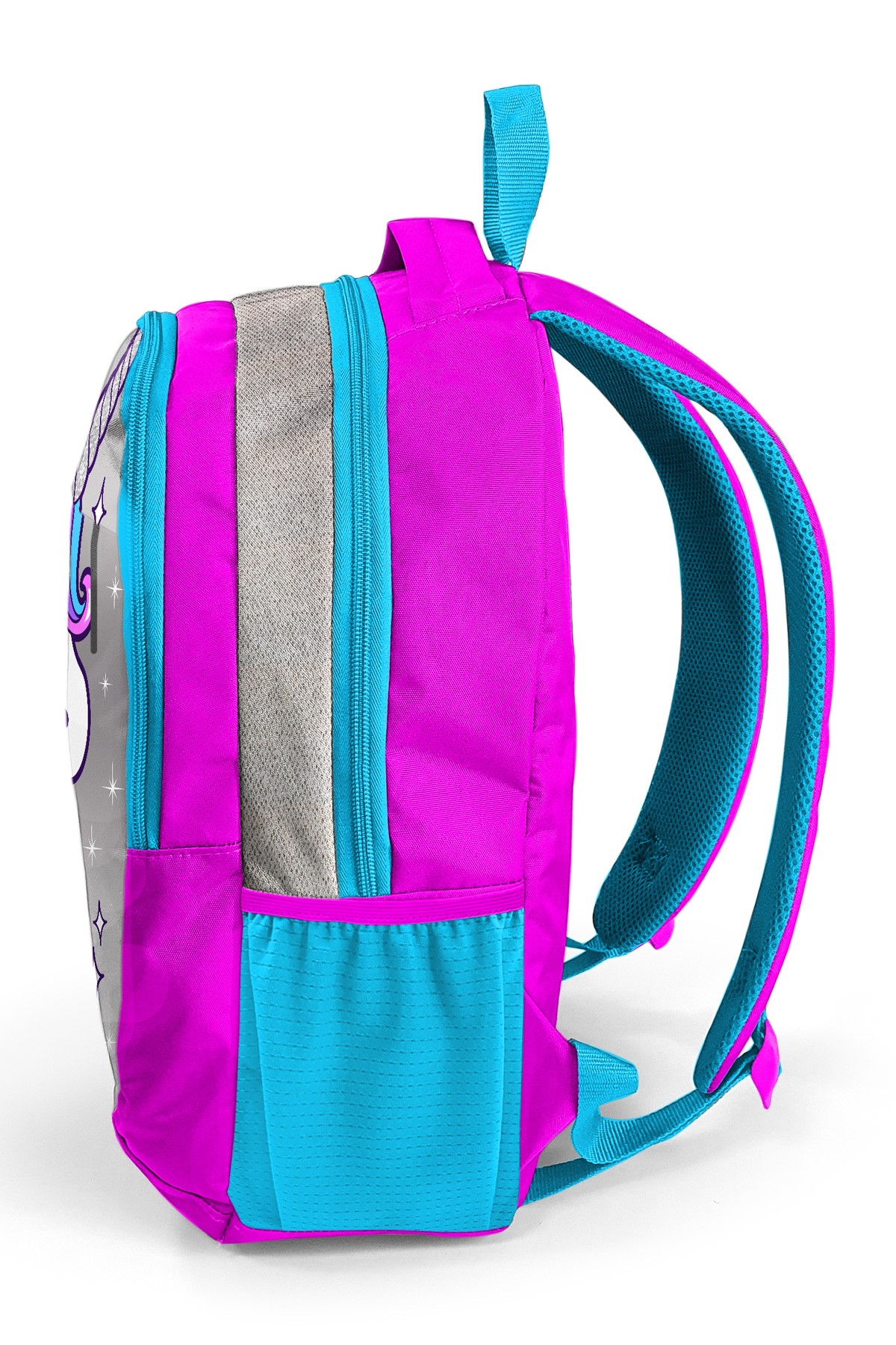 Coral High Kids Pembe Gümüş Simli Unicorn Desenli Üç Bölmeli  Okul Sırt Çantası 14383