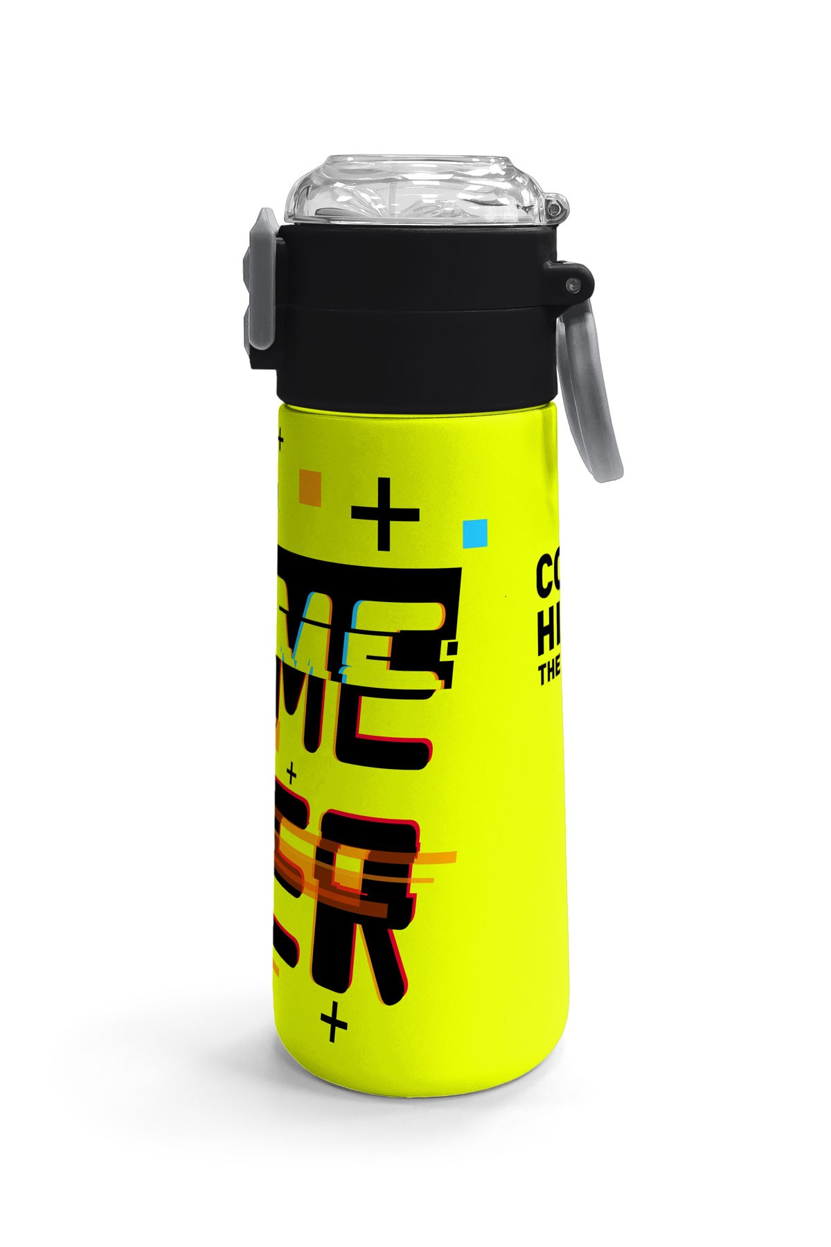 Coral High Kids Siyah Neon Sarı Game Over Desenli Pipetli ve Direkt İçim Çelik Termos 500 ml 31936