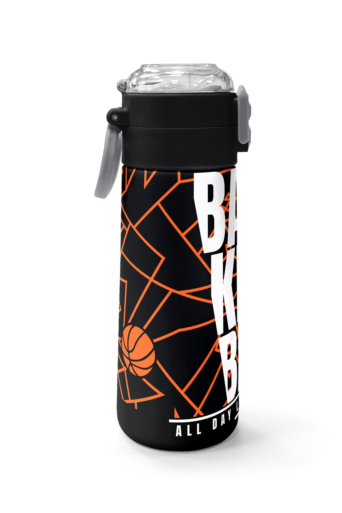 Coral High Kids Siyah Basketbol Desenli Pipetli ve Direkt İçim Çelik Termos 500 ml 31852
