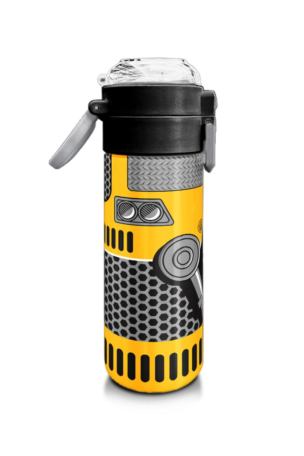 Coral High Kids Sarı Siyah Robot Desenli Pipetli ve Direkt İçim Çelik Termos 500 ml 31862