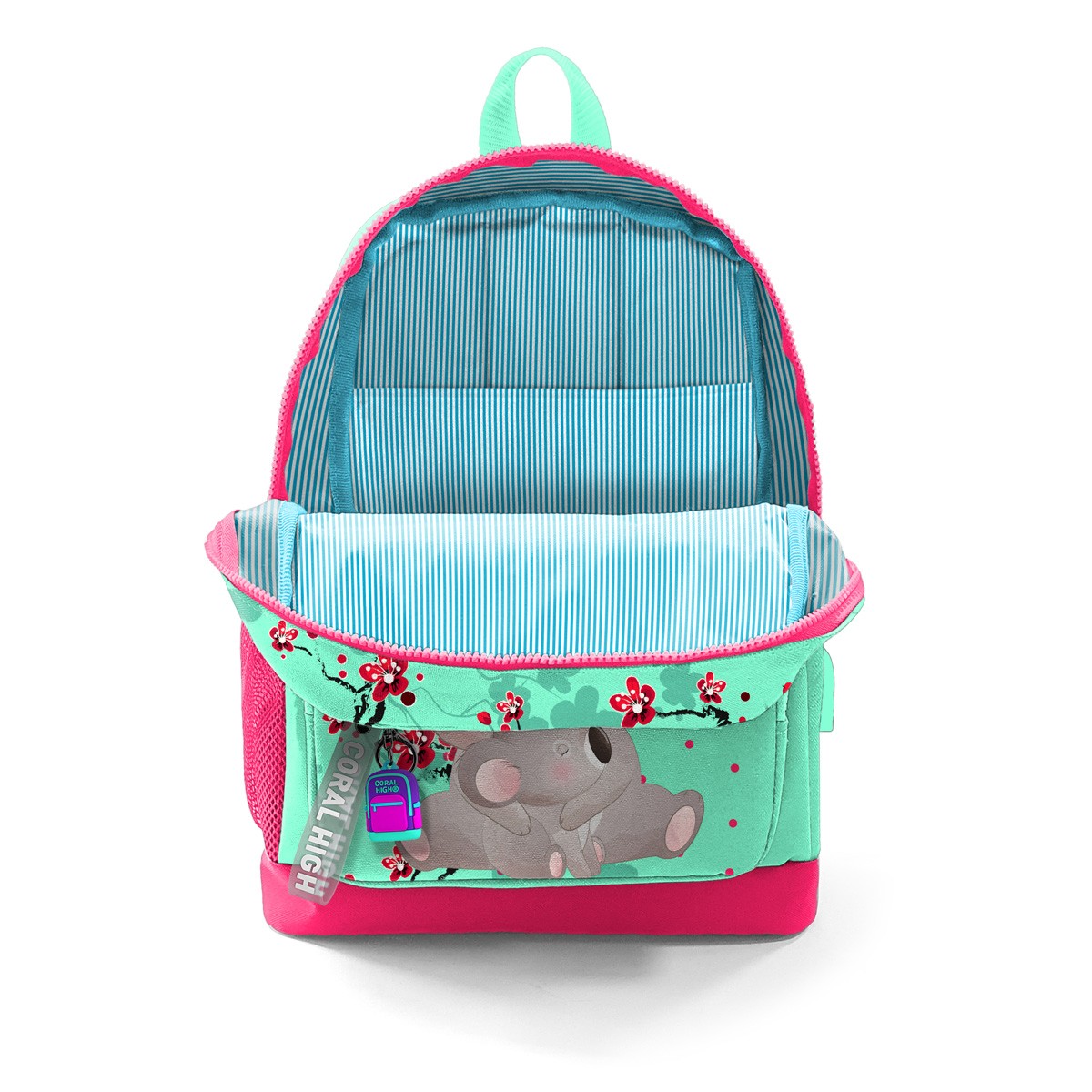 Coral High Kids  Su Yeşili Neon Mercan Koala Desenli Dört Bölmeli USB'li Okul Sırt Çantası  23813