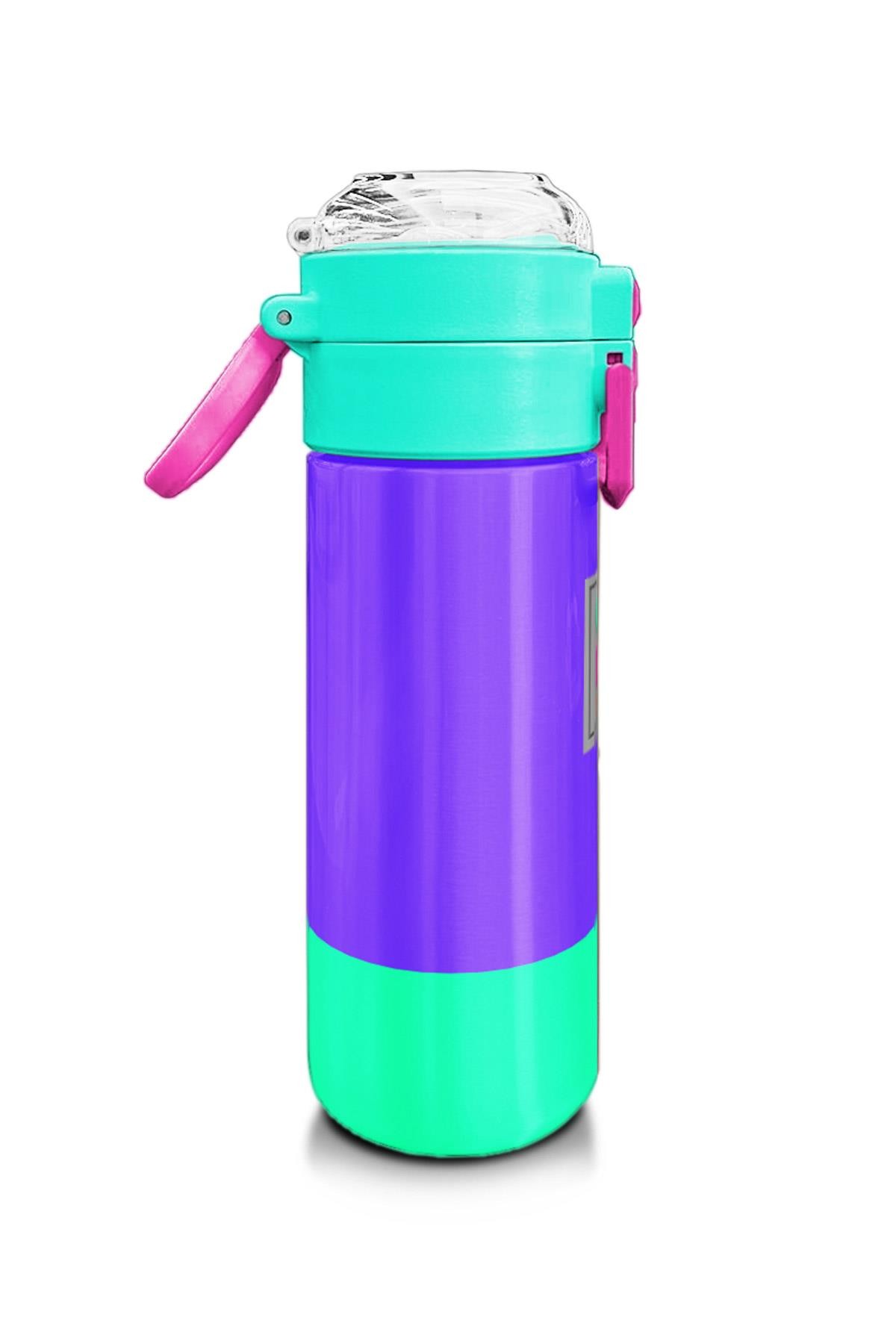 Coral High Kids Mor Renk Detaylı Desenli Pipetli ve Direkt İçim Çelik Termos 500 ml 31941