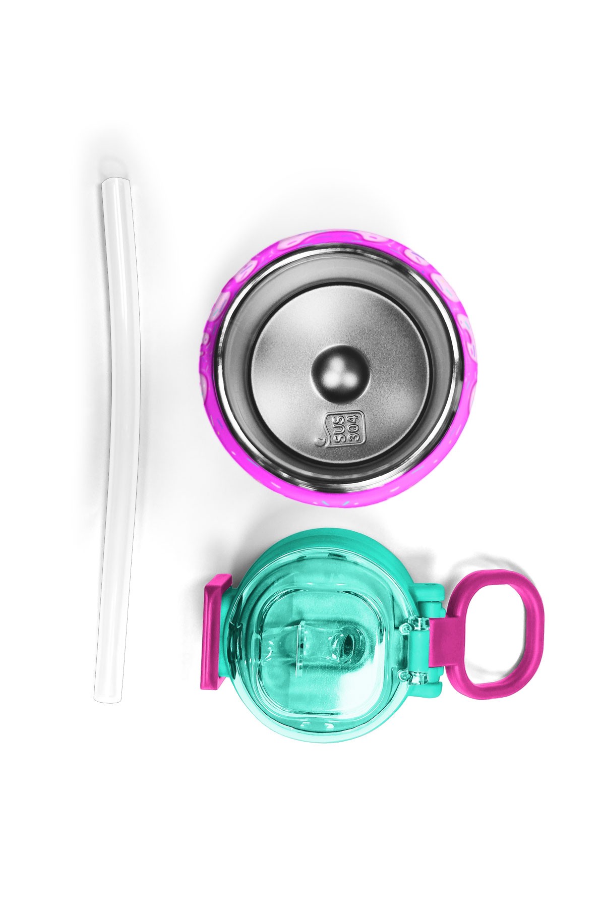 Coral High Kids Pembe Rengarenk Dondurma Desenli Pipetli ve Direkt İçim Çelik Termos 500 ml 31938