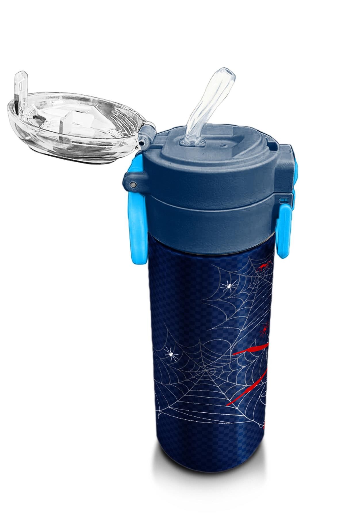 Coral High Kids Lacivert Kırmızı Örümcek Desenli Pipetli ve Direkt İçim Çelik Termos 500 ml 31931
