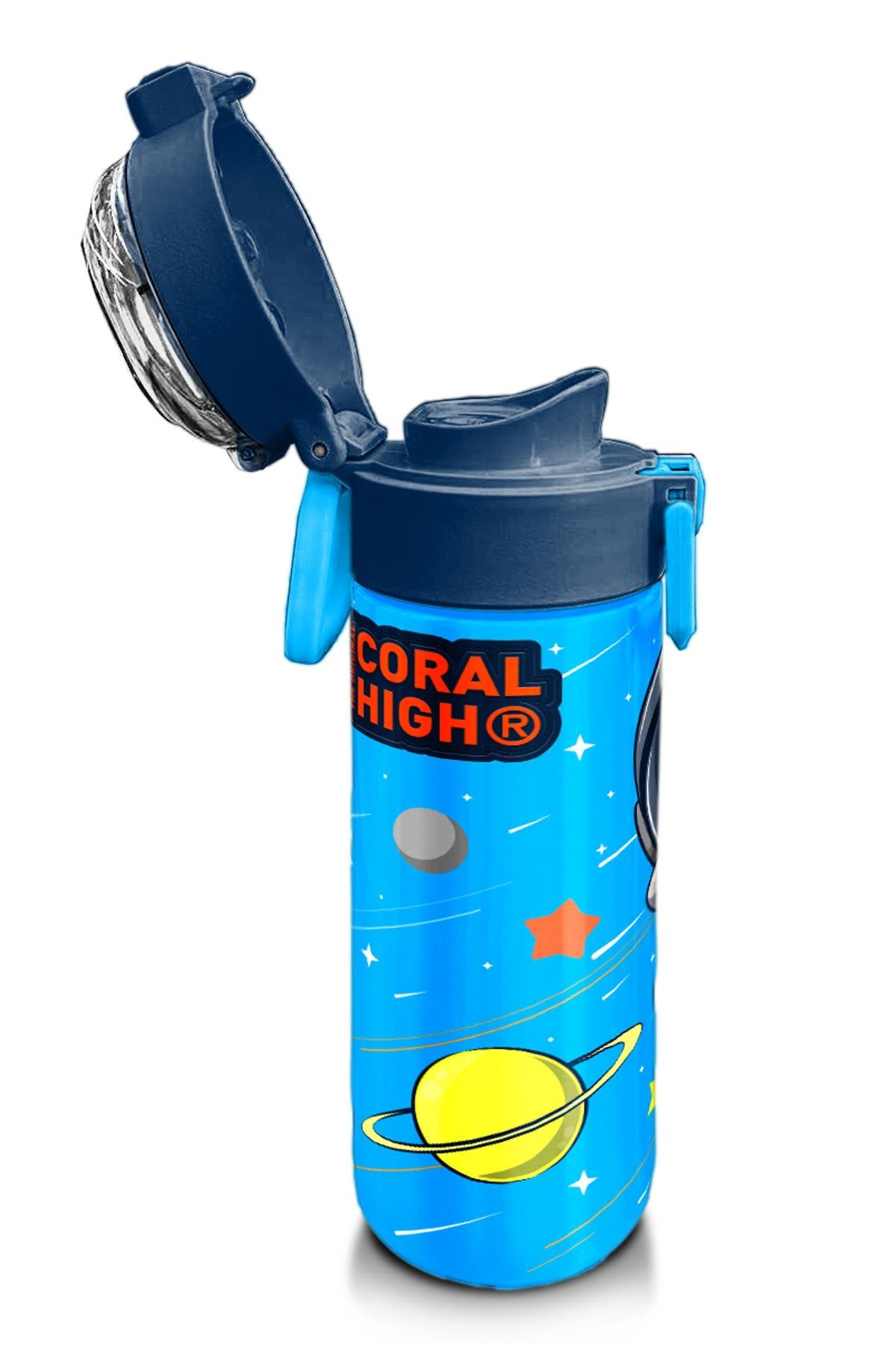 Coral High Kids Lacivert Mavi Astronot Desenli Pipetli ve Direkt İçim Çelik Termos 500 ml 31804