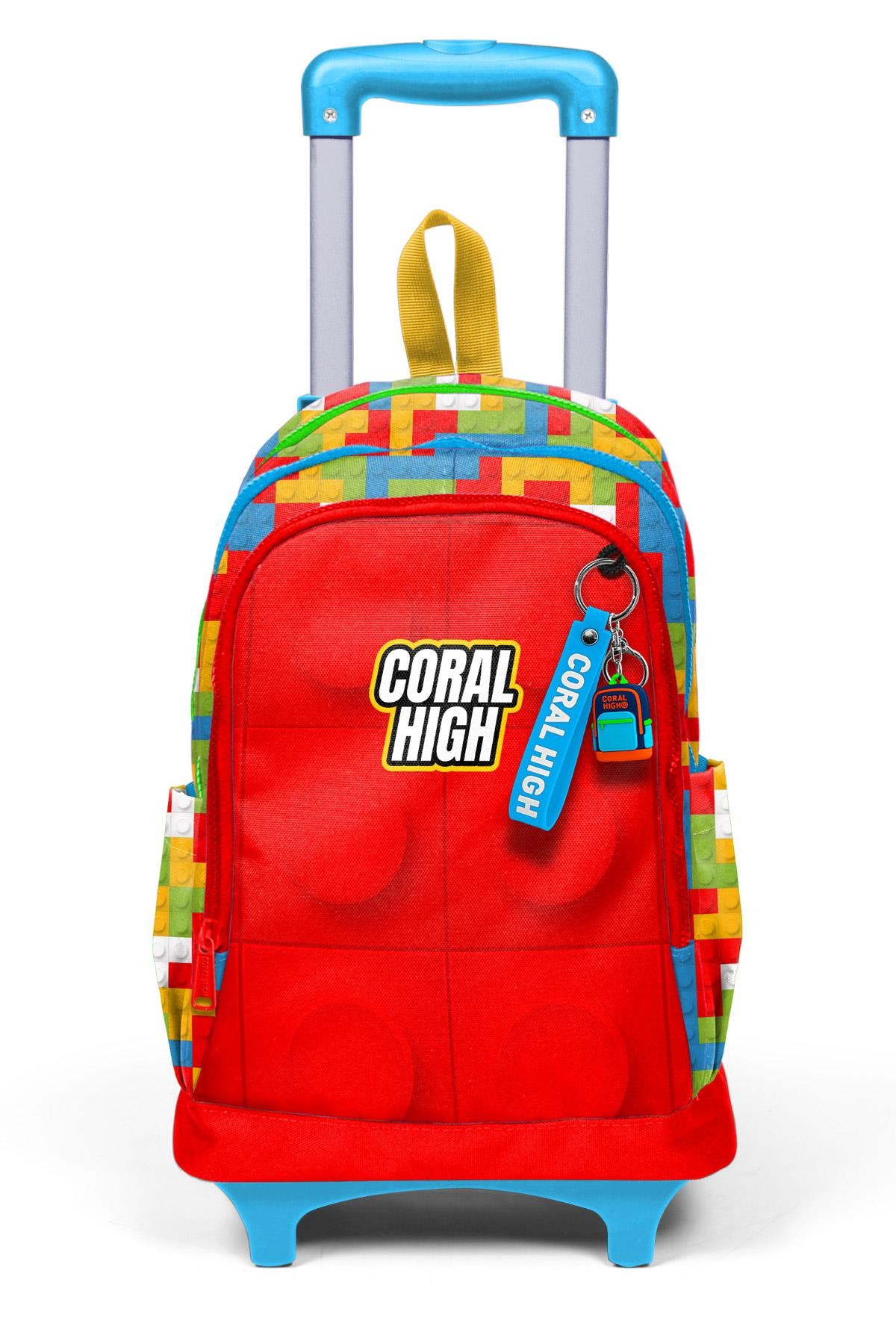 Coral High Kids Renkli Blok Desenli Üç Bölmeli Çekçekli Okul Sırt Çantası 23975