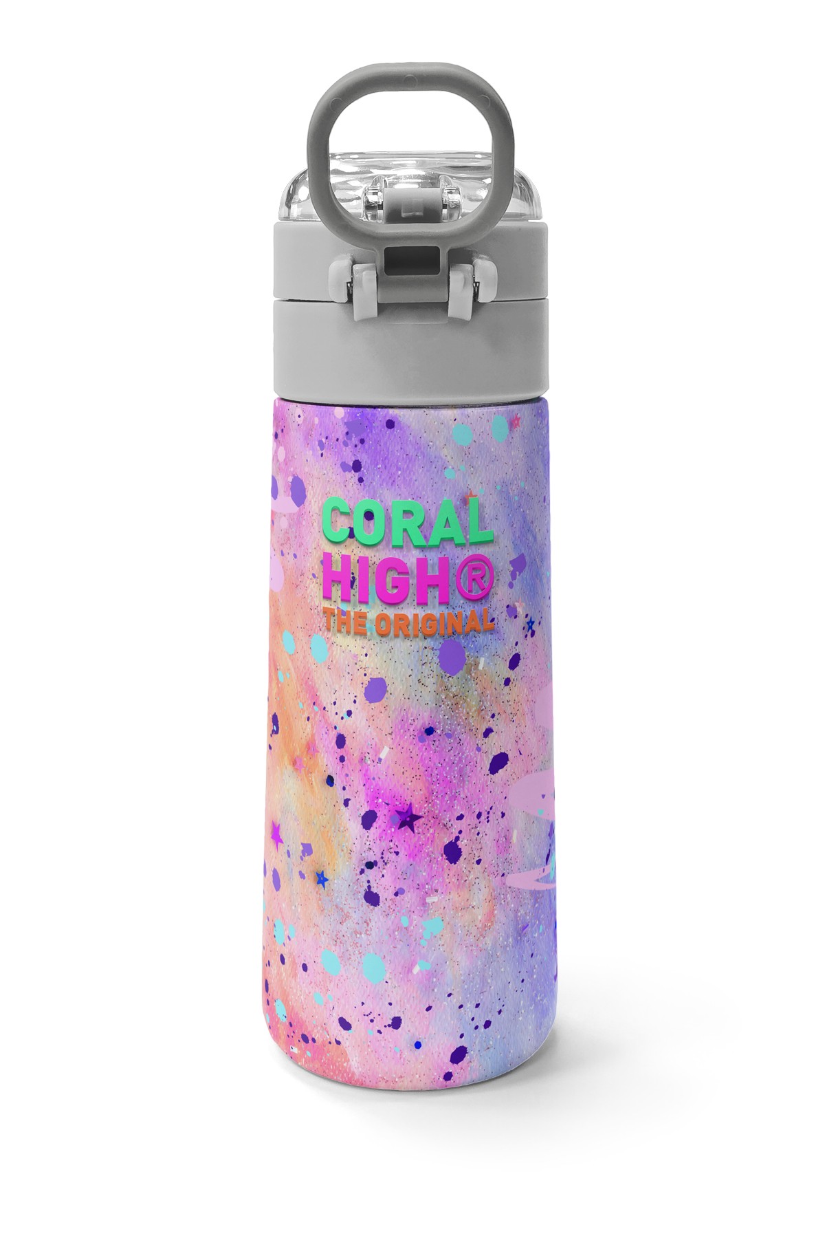 Coral High Kids Pembe Mor Fashion Girl Desenli Pipetli ve Direkt İçim Çelik Termos 500 ml 31956