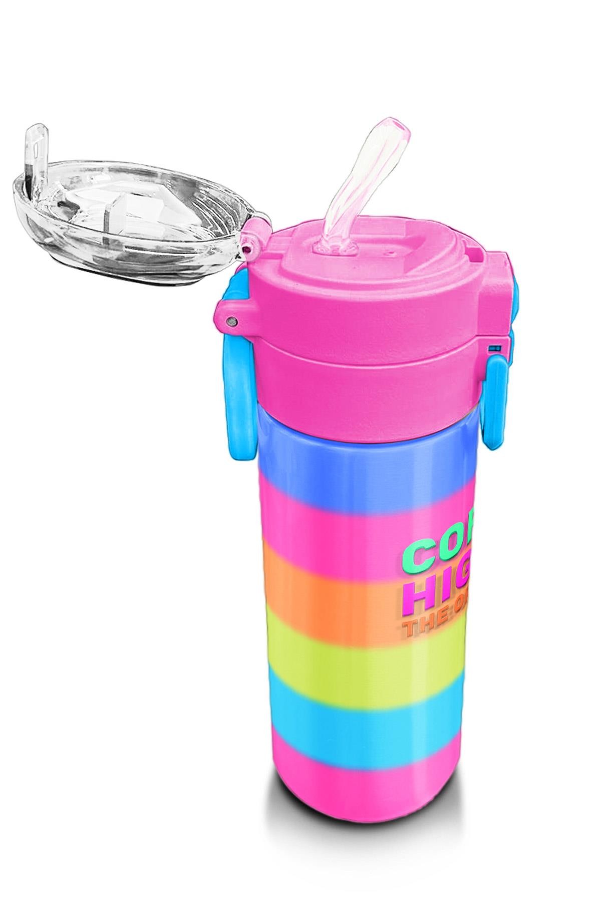 Coral High Kids Renkli Çizgili Pipetli ve Direk İçimli Paslanmaz Çelik Termos 500 ML 31986