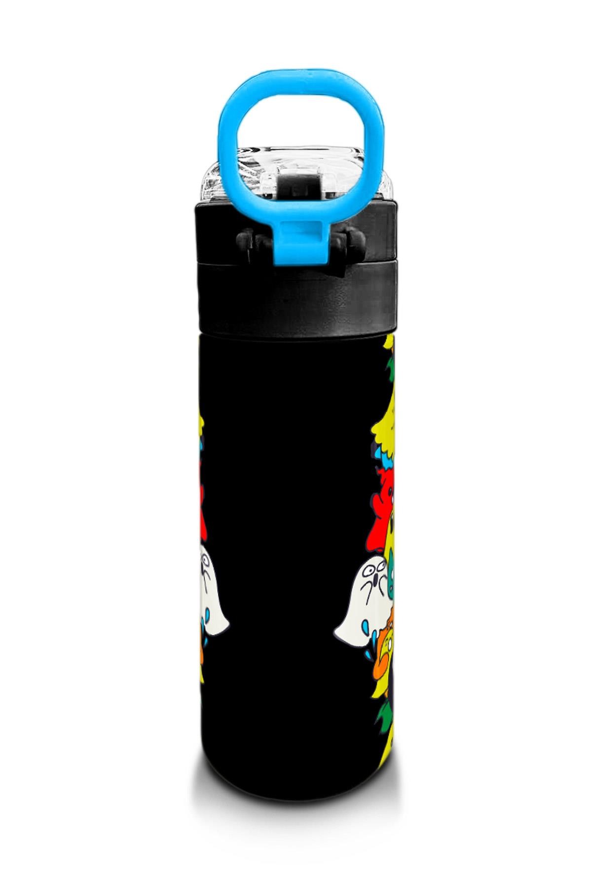 Coral High Kids Siyah Karikatür Çizgili Desenli Pipetli ve Direkt İçim Çelik Termos 500 ml 31990