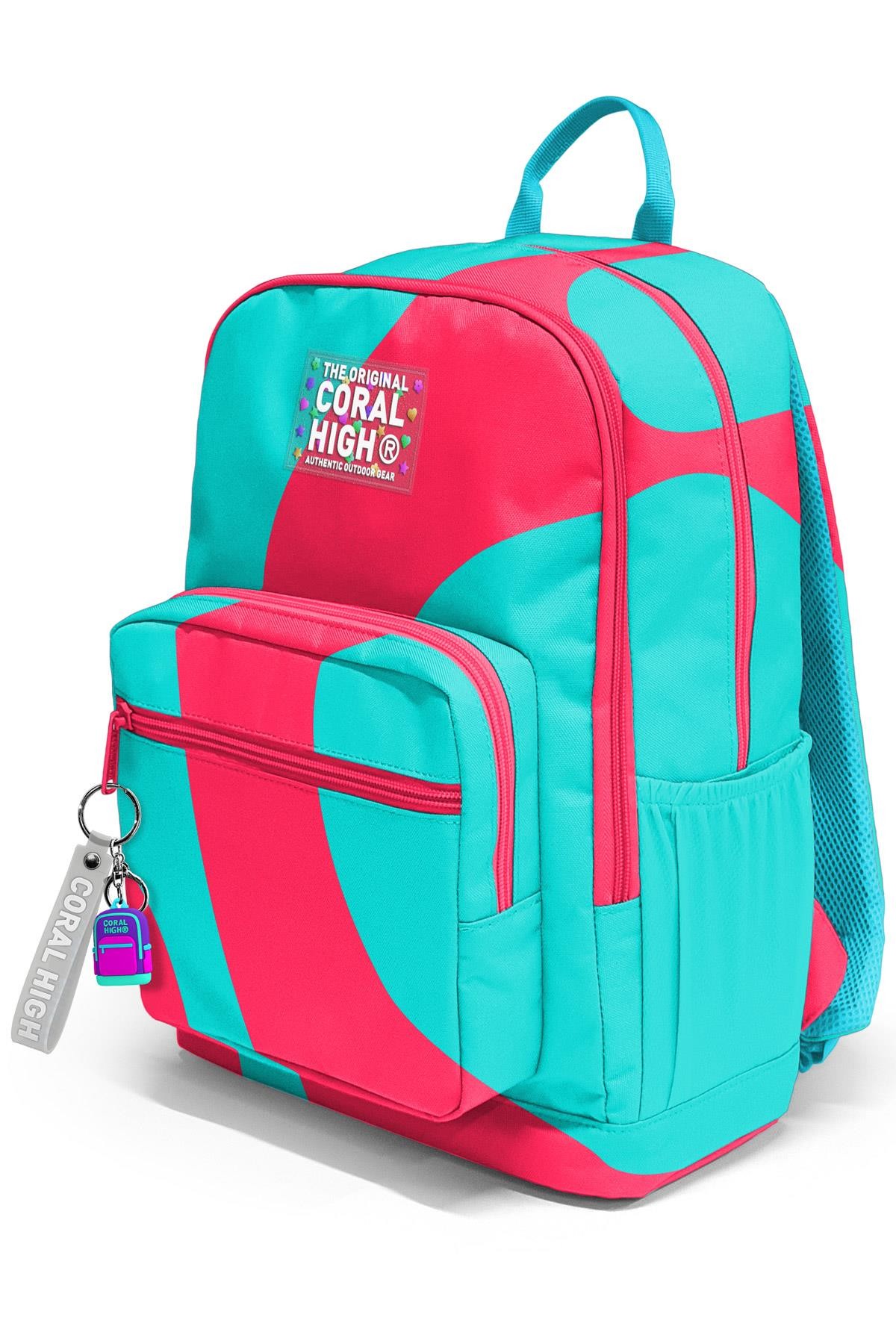 Coral High Neon Mercan Turkuaz Desenli Okul Sırt Çantası 23685
