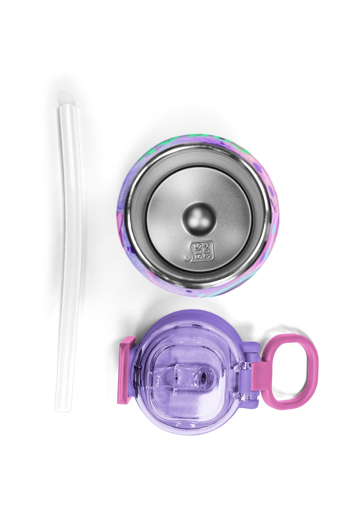 Coral High Kids Pembe Mor Fashion Girl Desenli Pipetli ve Direkt İçim Çelik Termos 500 ml 31956