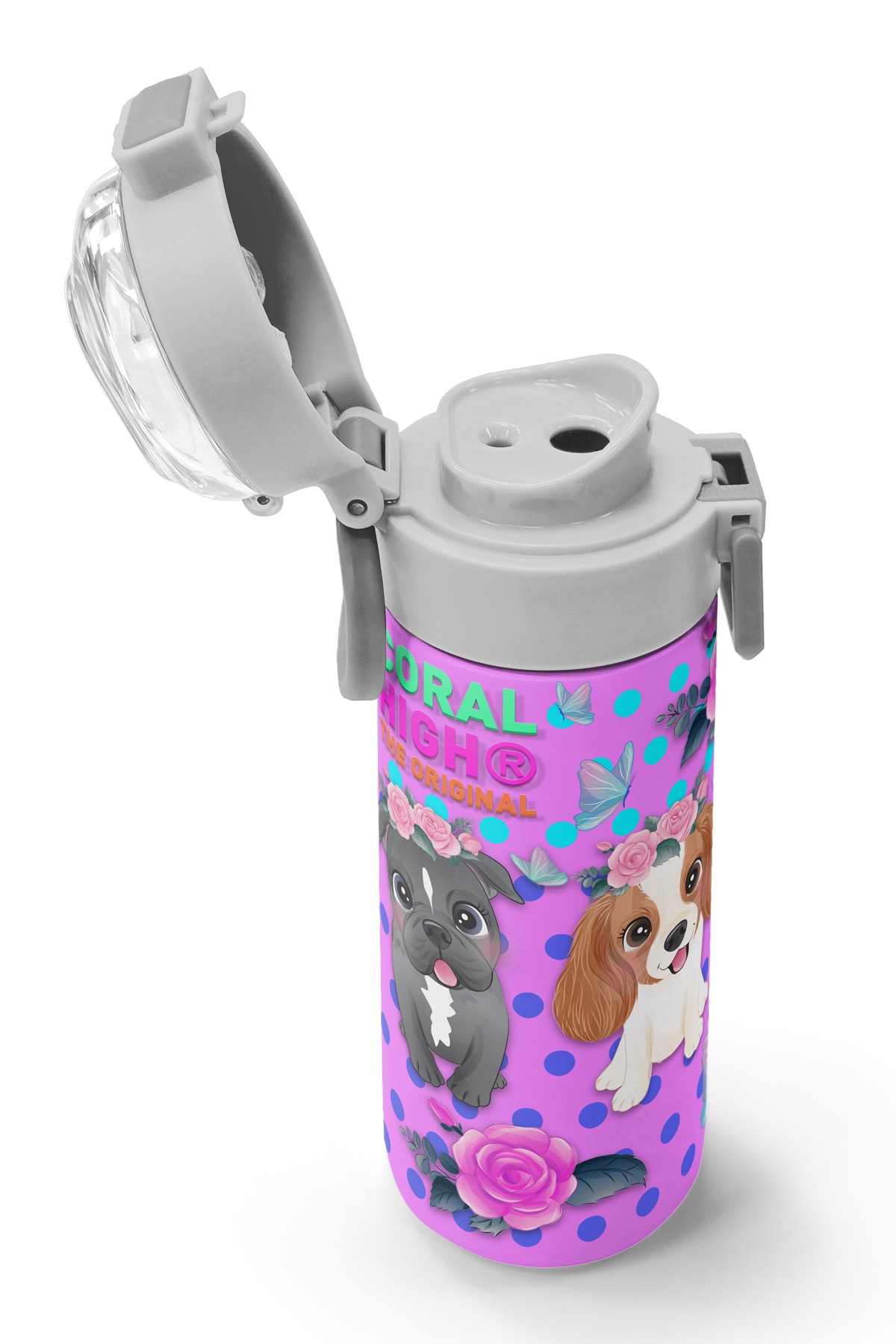 Coral High Kids Pembe Köpek Desenli Pipetli ve Direkt İçim Çelik Termos 500 ml 31951