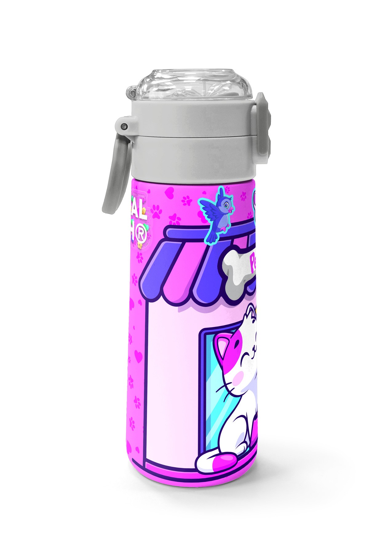 Coral High Kids Kedi Köpek Desenli Pipetli ve Direkt İçim Çelik Termos 500 ml 31810
