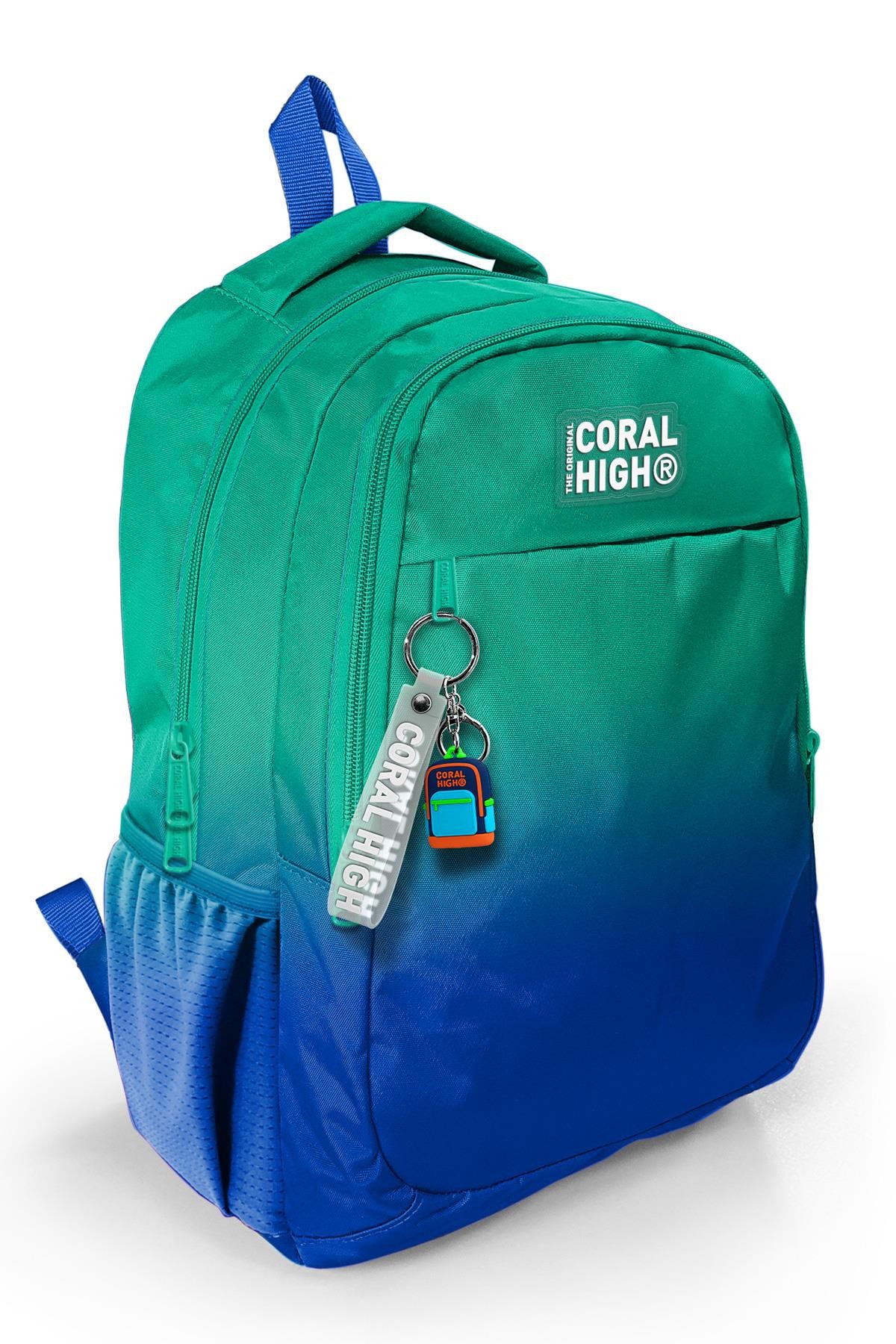 Coral High Kids Yeşil Saks Renk Geçişli Üç Bölmeli Okul Sırt Çantası 23665