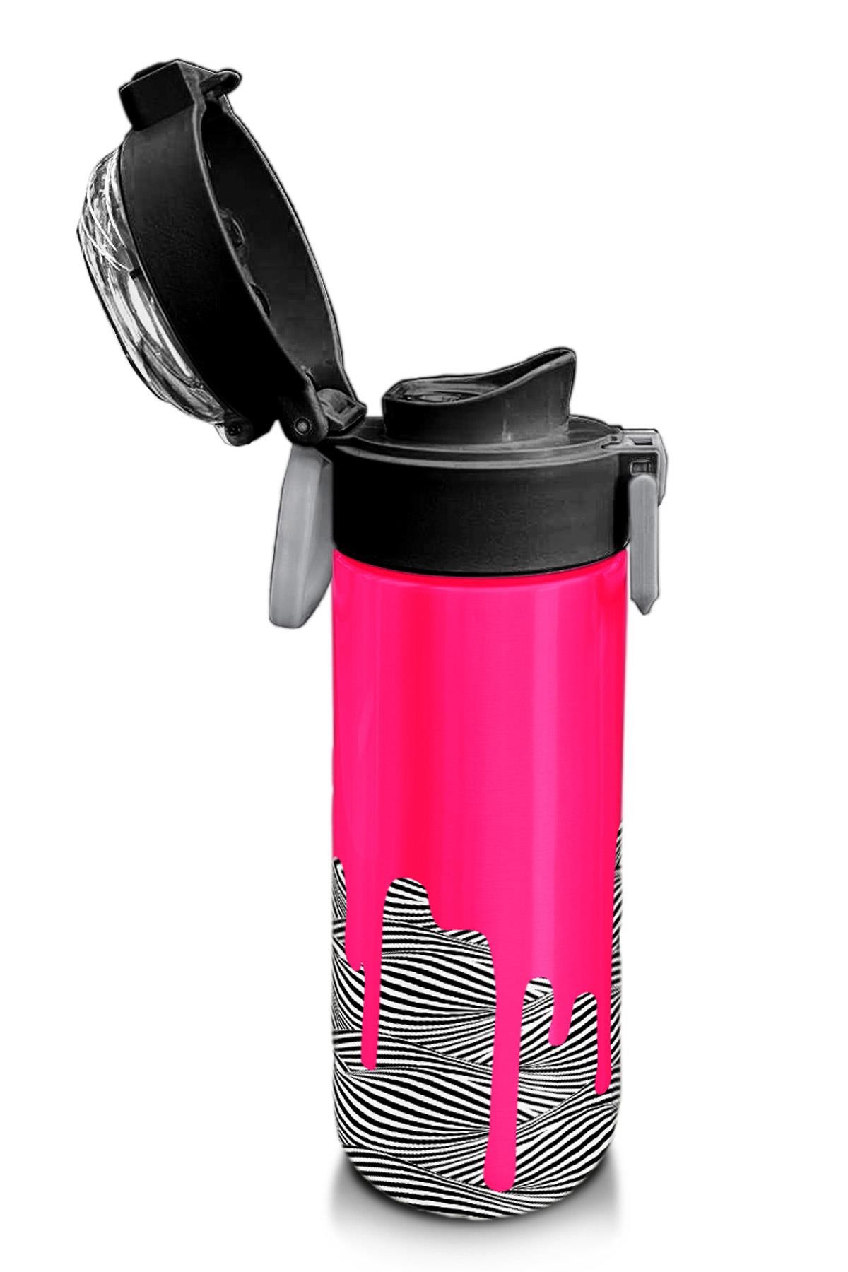 Coral High Kids Pembe Siyah Beyaz Desenli Pipetli ve Direkt İçim Çelik Termos 500 ml 31878