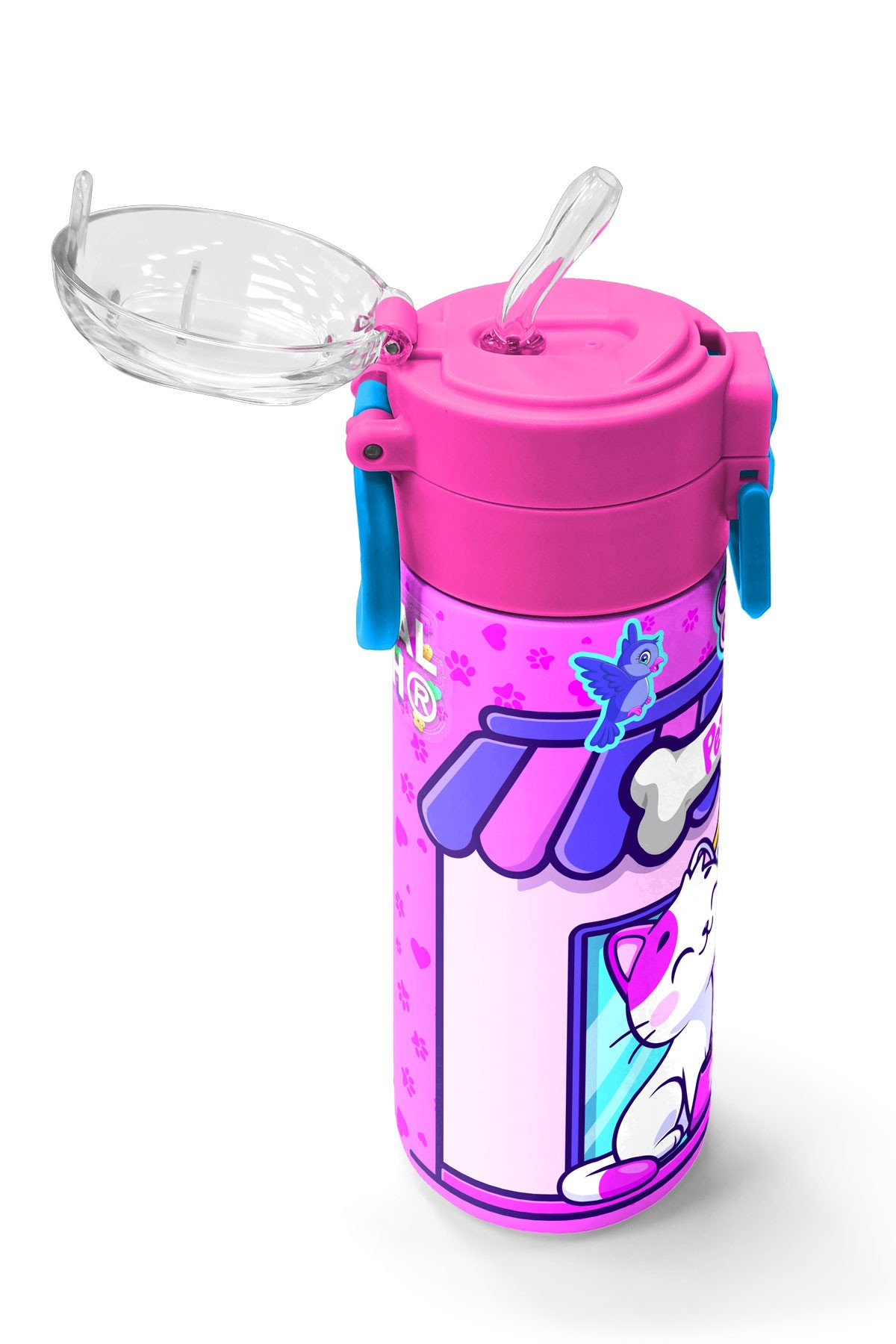 Coral High Kids Kedi Köpek Desenli Pipetli ve Direkt İçim Çelik Termos 500 ml 31810