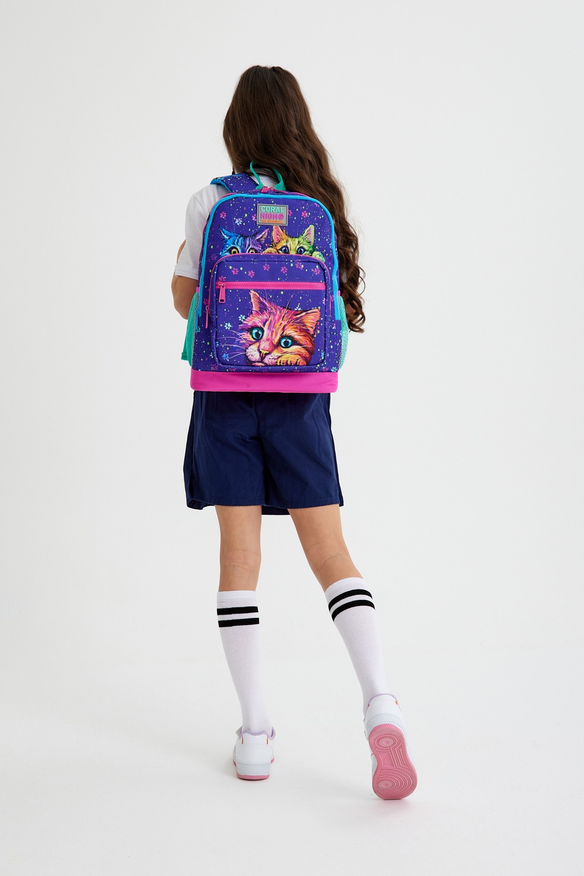 Coral High Kids Mor Pembe Kedi Desenli Dört Bölmeli Okul Sırt Çantası 23732